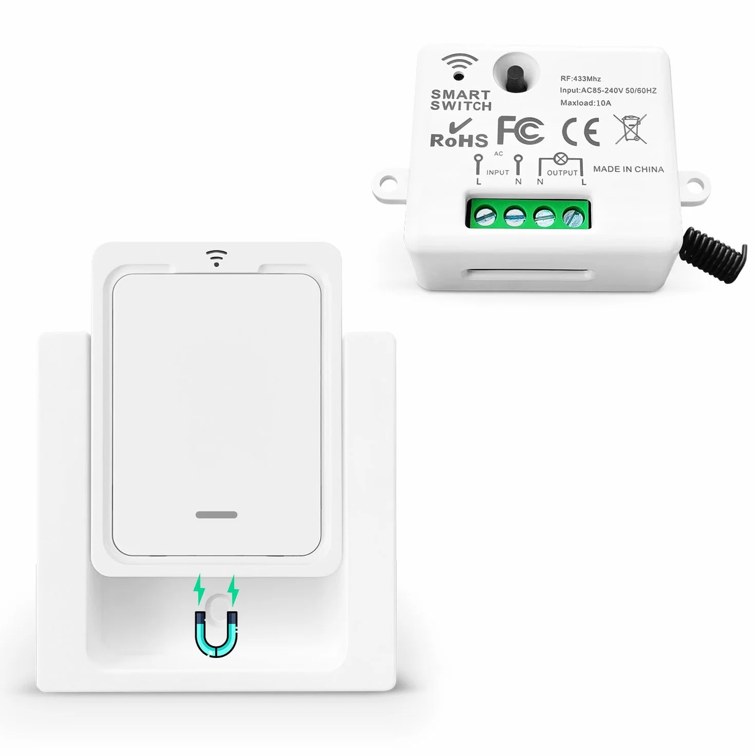 Kit Interruptor Inalámbrico 230V 2300W 100M Control Lámparas Electrodomésticos Blanco
