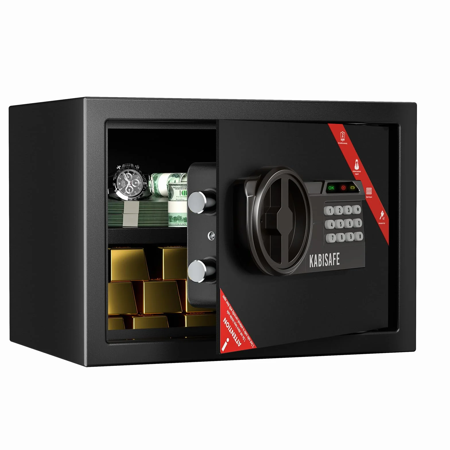 Caja Fuerte Digital con Combinación, Caja Fuerte para Muebles con Cerradura de Llave y Alarma, Caja Fuerte Segura para Casa con Estante Extraíble para Joyas, Dinero en Efectivo y Documentos