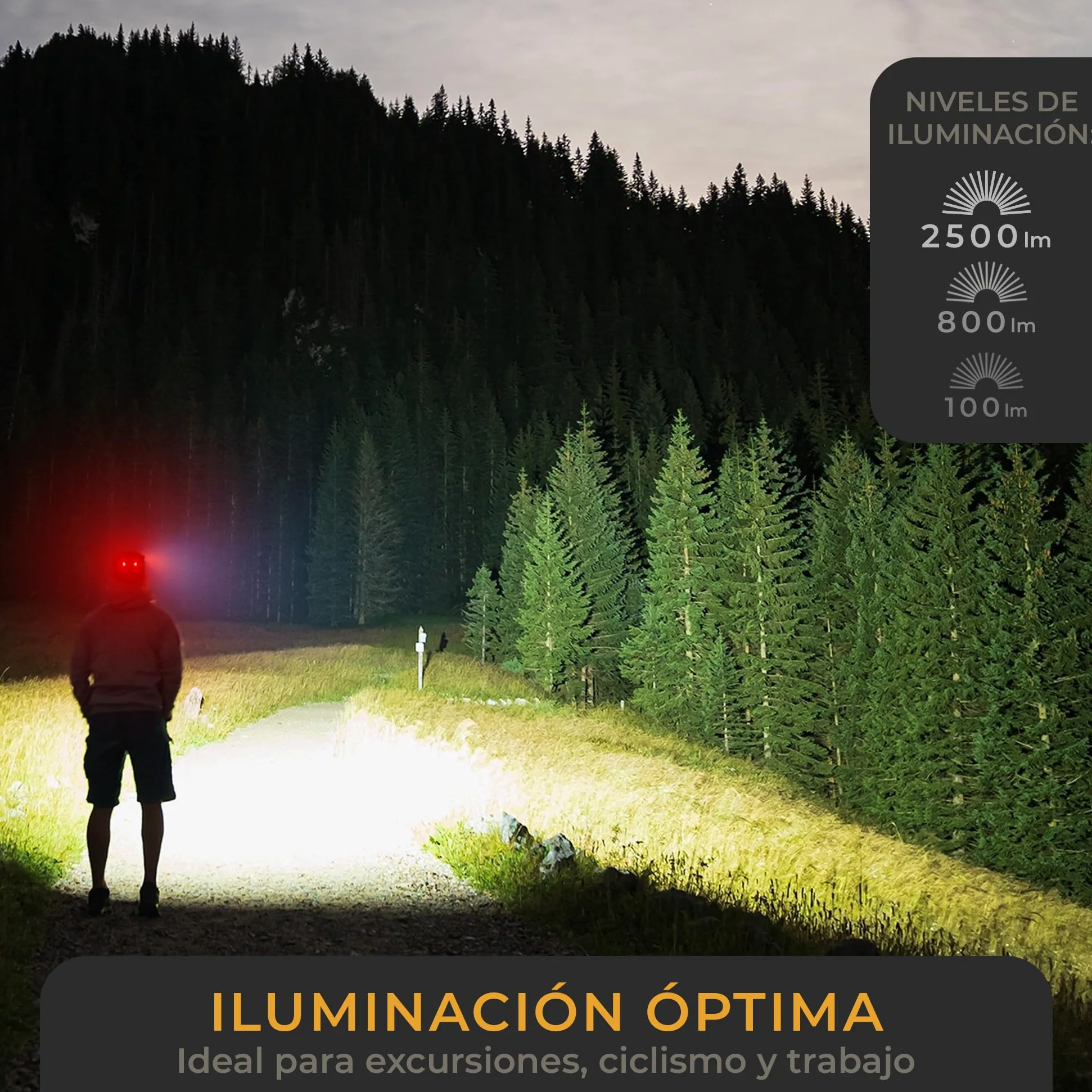 LICHTMEISTER® Linterna (1000 lúmenes, batería de 4000 mAh) – Flash LED alta potencia - Linterna potente recargable y extremadamente brillante (Lámpara de cabeza)