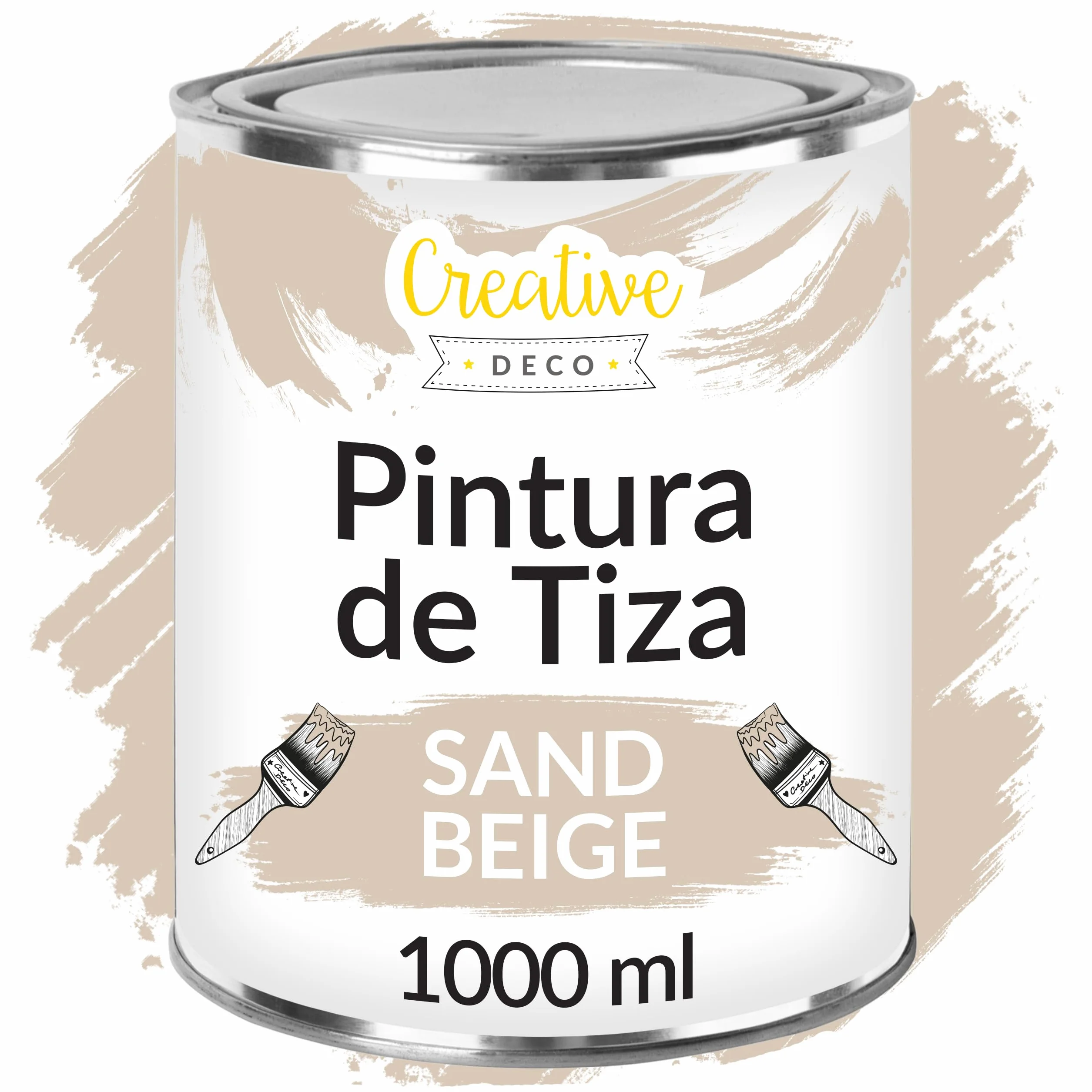 Creative DECO 1L Beige Arena Pintura a la Tiza para Muebles sin Lijar Chalk Paint | Pintura Madera Mate y Lavable | Renovación, Decoración, Manualidades | Posible Efecto de Barrido y Gradiente
