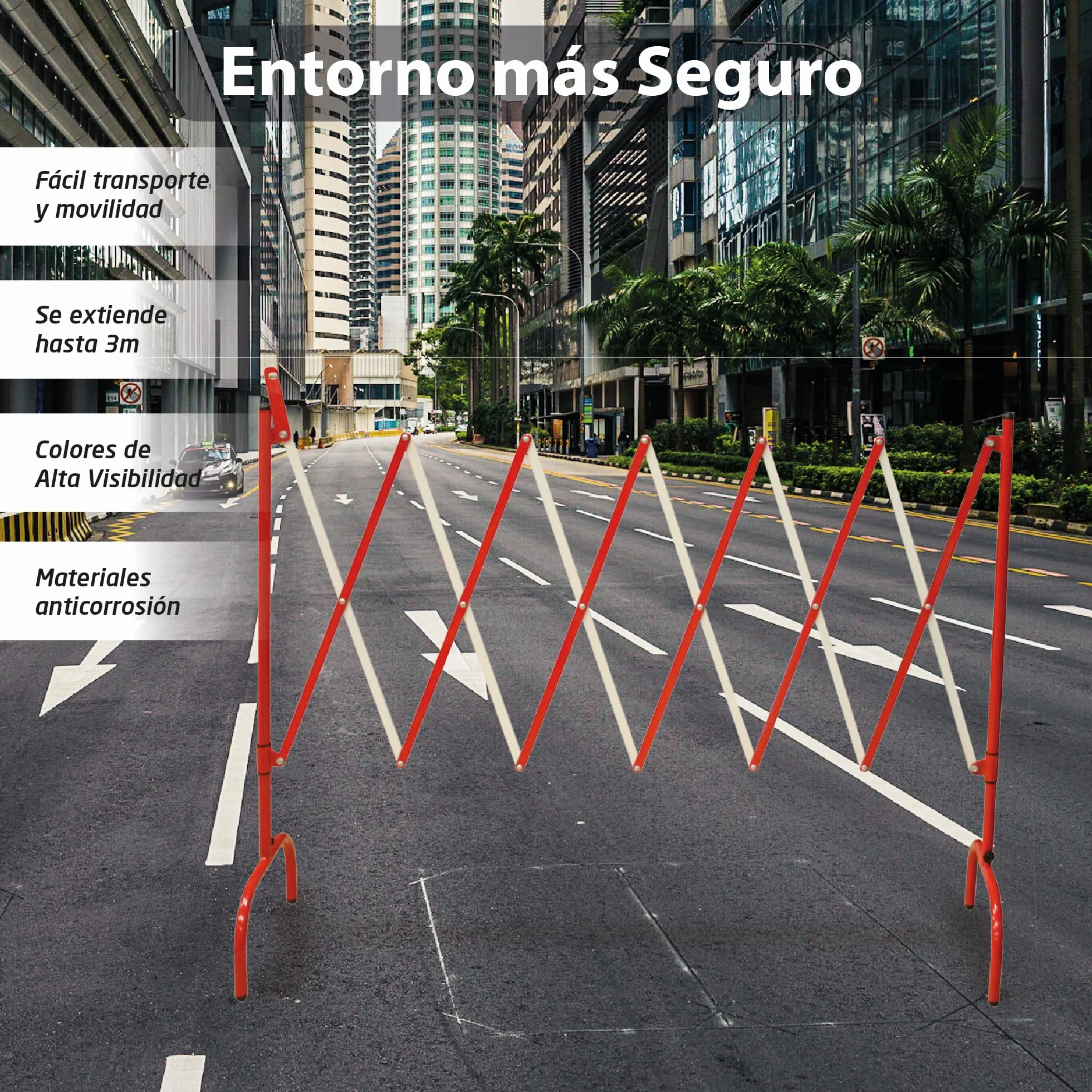 Packs 2 - Barricada Extensible hasta 3m Plegable – Vallas Extensibles de Obra – Barrera Metálica Portátil para Seguridad, Construcción y Control de Espacios (Rojo/Blanco)