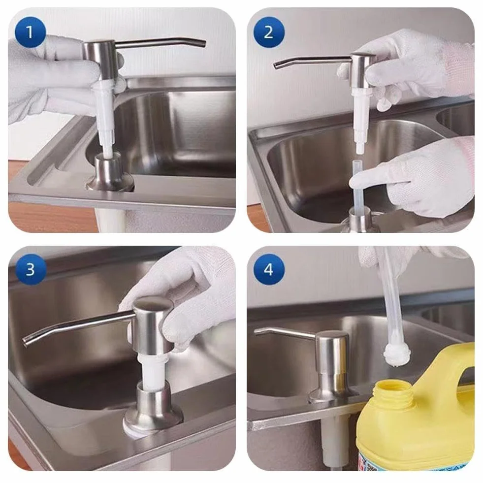 Dispensador de jabón de 1 m, kit de tubo de extensión para fregadero de cocina, dispensador de jabón líquido, bomba de mano, cabezal dispensador K7F2, prensa de acero