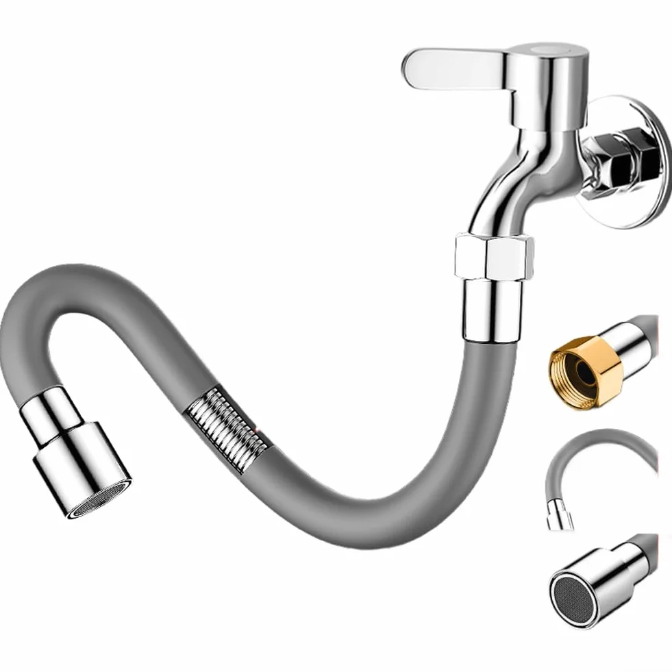 Manguera de extensión de grifo, opciones de longitud de 20-75 cm, tubo de silicona flexible, diseño giratorio de 360 grados, acero inoxidable resistente a altas temperaturas, aireador antisalpicaduras