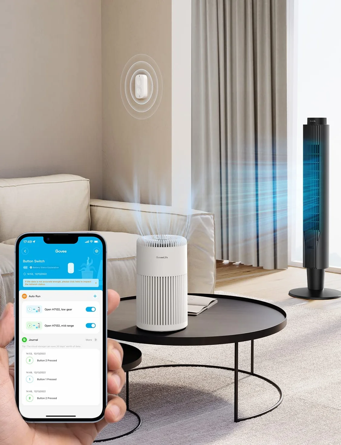 GoveeLife Mini Interruptor Inteligente de Doble Botón, Control Inalámbrico para Múltiples Dispositivos, Funciona con Pilas