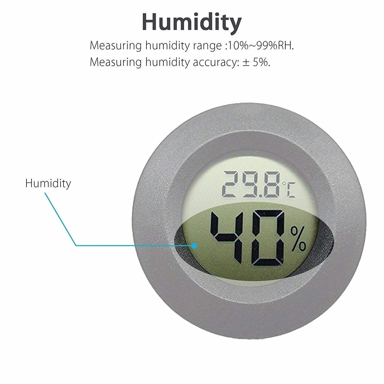 2pcs Mini Digital LCD Temperatura Humedad Medidor Termómetro Higrómetro Ronda - Negro