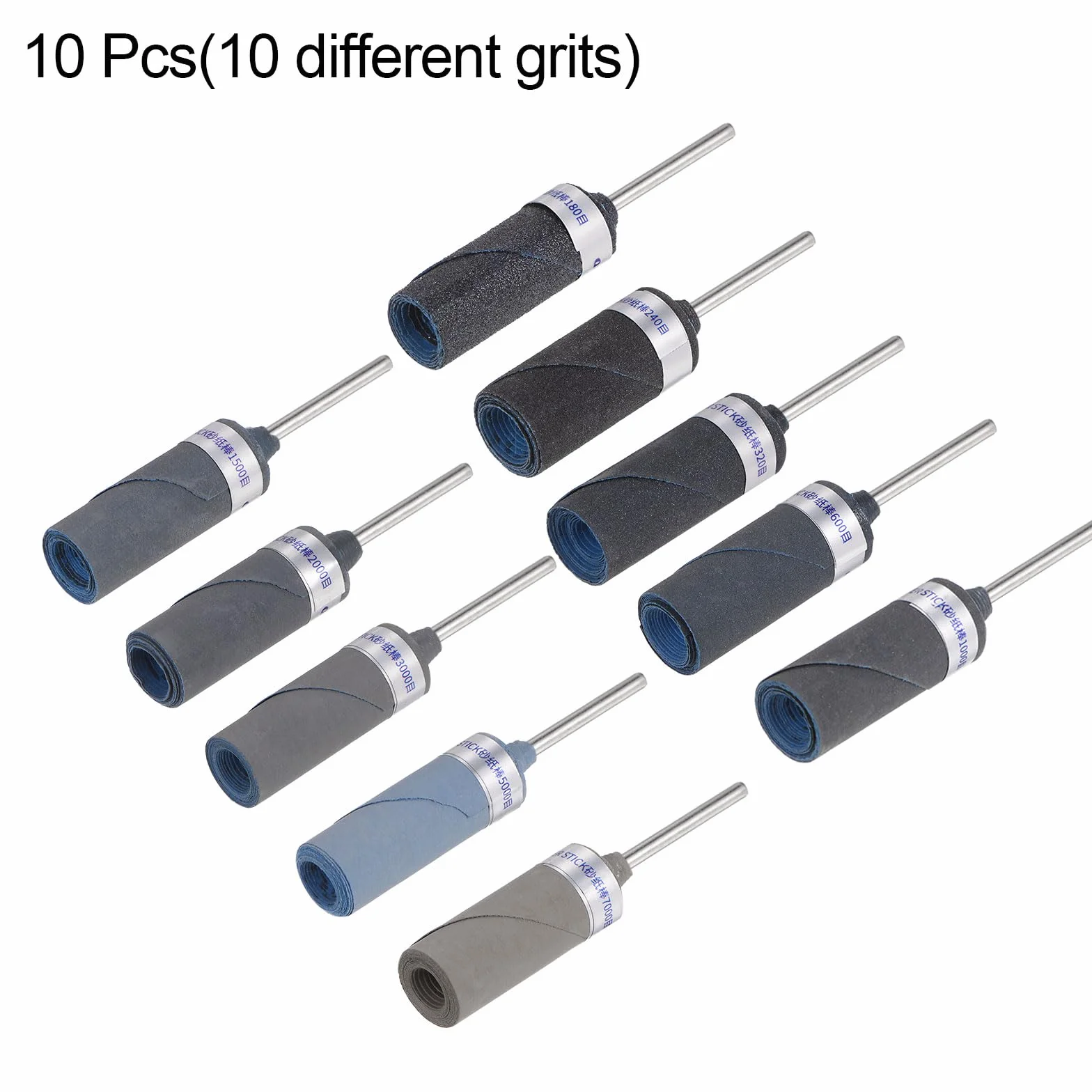 QUARKZMAN Kit de 10Uds Rollos de Papel de Lija Abrasivo 180-7000 Grit con Vástago de 2.35mm para Mangas de Tambor de Lijado Y Cabezales de Rectificado para Carpintería, Metal