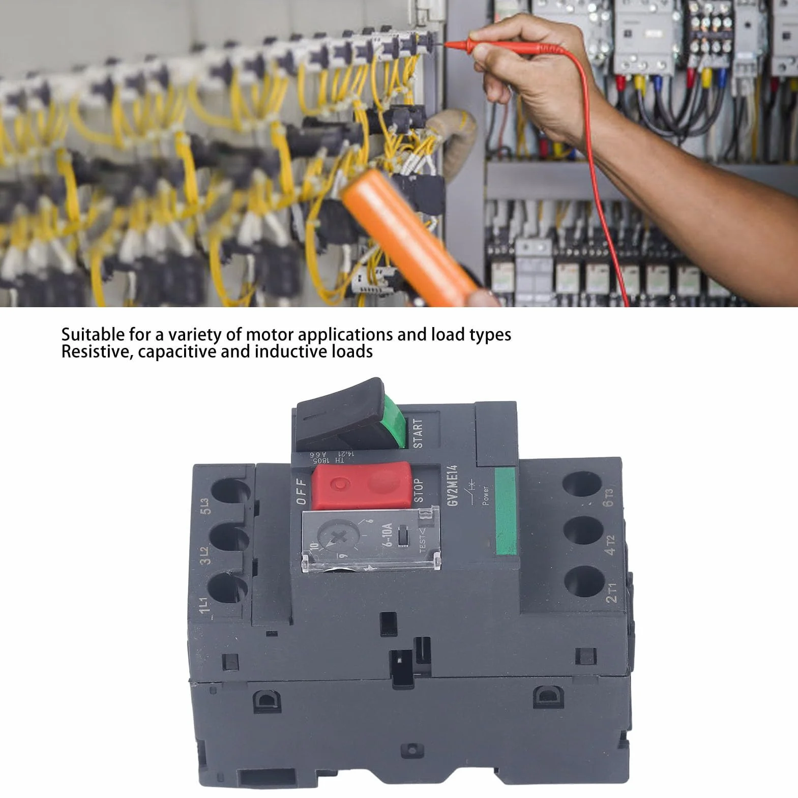 Disyuntor de Protección del Motor AC690V Térmico Magnético Manual con Control de Botón para Varios Motores Montaje en Rail 35mm (GV2-ME14 6-10A)