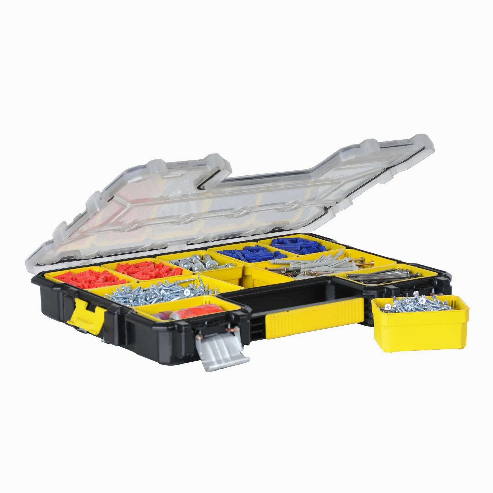 Stanley Organizador Impermeable FatMax con Tapa Prácticamente Irrompible, Diseño Antidesplazamiento y Cierres Metálicos Antioxidantes, Negro/Transparente/Amarillo, Modelo 1-97-517