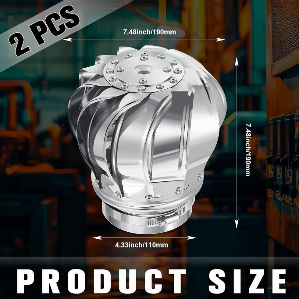 2 ventiladores de techo de 110 mm sin accionamiento, turbinas eólicas, ventilación de ático para casas, fábricas, áticos, granjas, ventiladores a prueba de fugas
