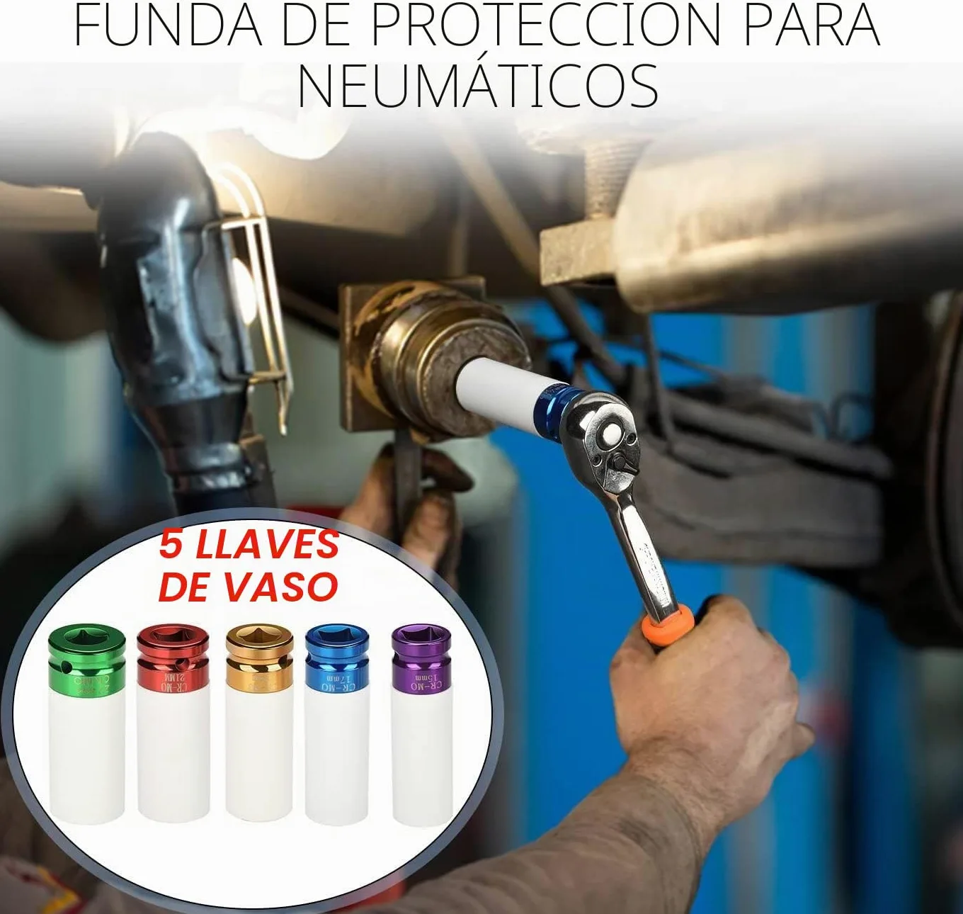 Juego de 5 llaves de impacto con insertos protectores, juego de tuercas para ruedas 15, 17, 19, 21, 22 mm, inserto de 1/2 pulgada para llave de torque e impacto, herramienta para tuercas de
