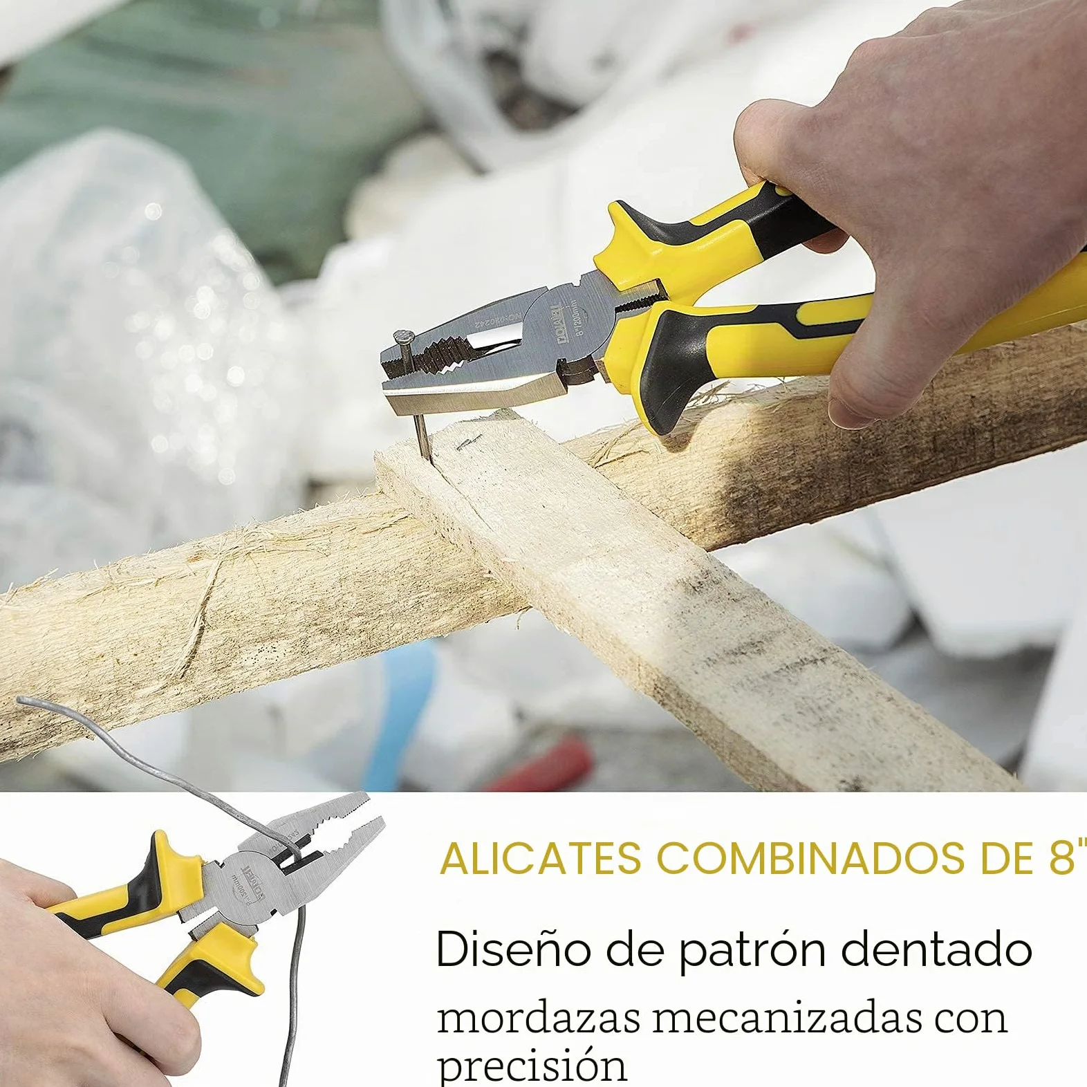 DOWELL Juego de 4 Alicates Con Bolsa de Almacenamiento - Punta Larga 8", Línea 8", Diagonales 6", Junta de Ranura 10"