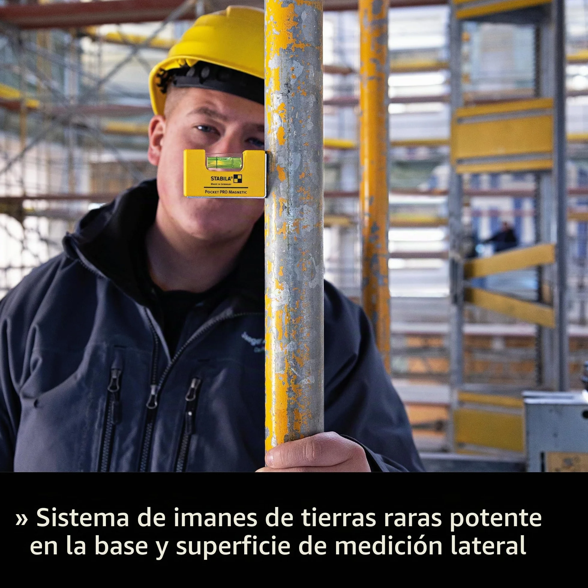 STABILA Mininivel espiritual magnético Pocket PRO con clip para cinturón, 7 cm, fuerte imán de tierras raras, 1 nivel horizontal, fabricado en Alemania, amarillo, 15 x 8 x 20 cm