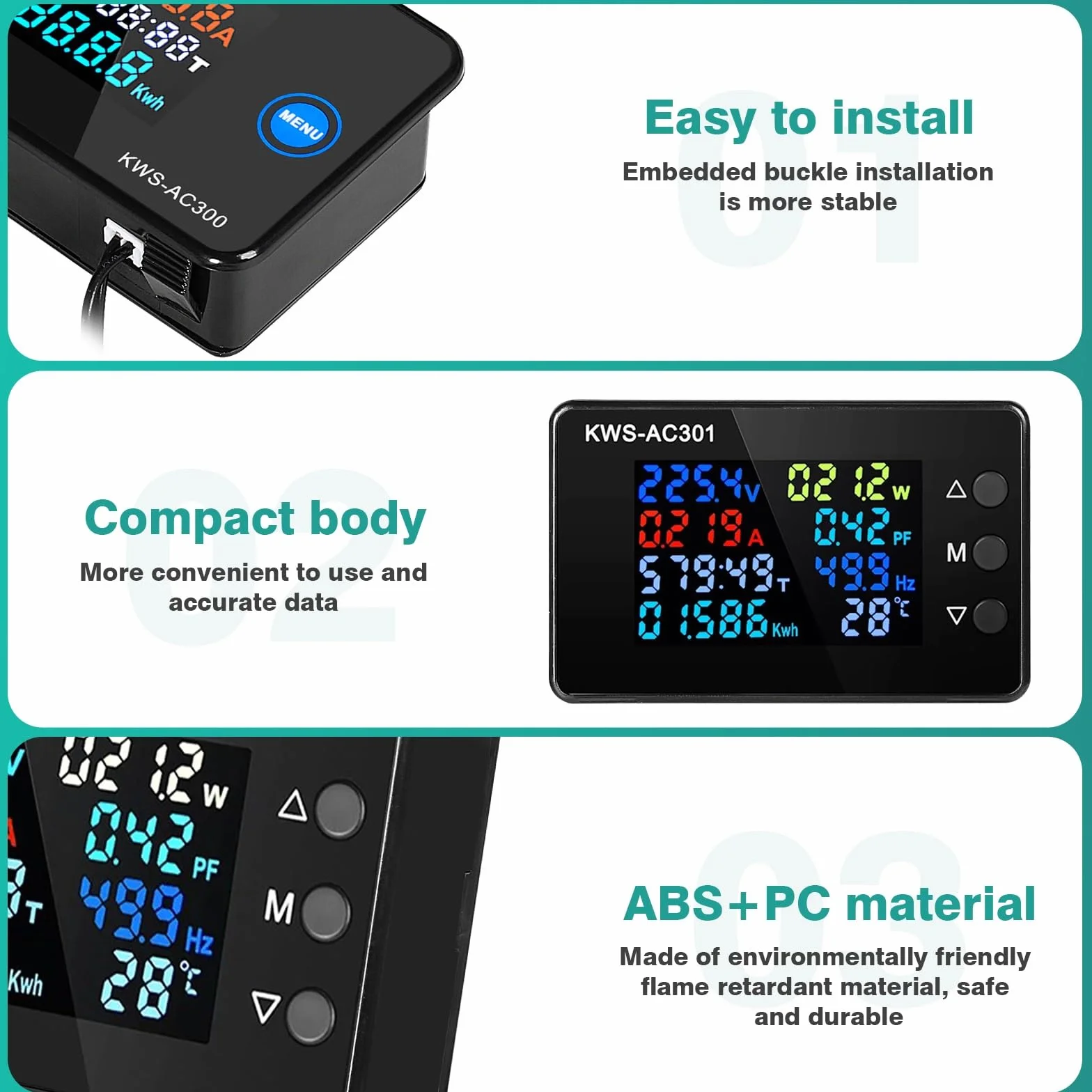 DEWIN Medidor de Consumo Electrico, KWS-AC301 Voltímetro Amperímetro Vatímetro Medidor de Potencia y Energía Medidor Eléctrico Medidor de Electricidad 0-100A CA 50-300V