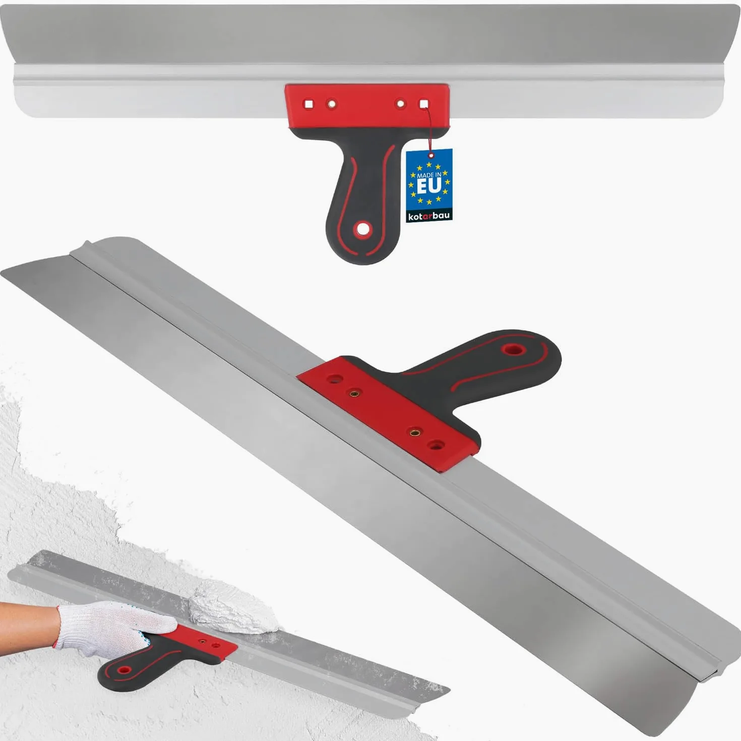 KOTARBAU® Espátula de acero inoxidable 600 mm, para aplicar y retirar yeso, masilla, ancha, para fachadas con soporte de aluminio y mango suave, de superficie