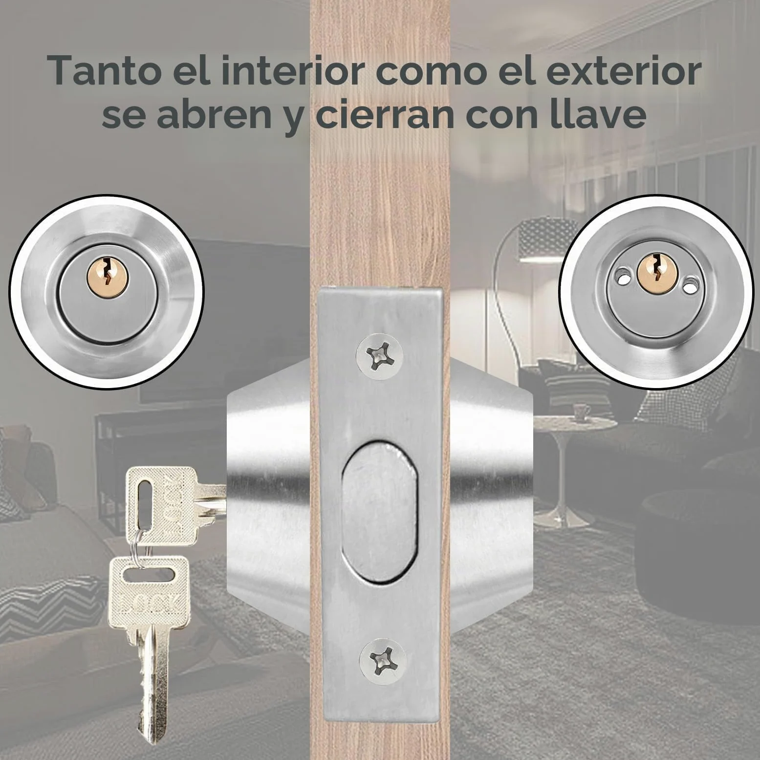 Cyrank Cerradura De Cilindro Doble con Llave, Cerradura De Cerrojo con Llave Doble En Ambos Lados Cerradura De Cilindro Ajustable De Dos Vías para Puerta Delantera(Stainless Steel)