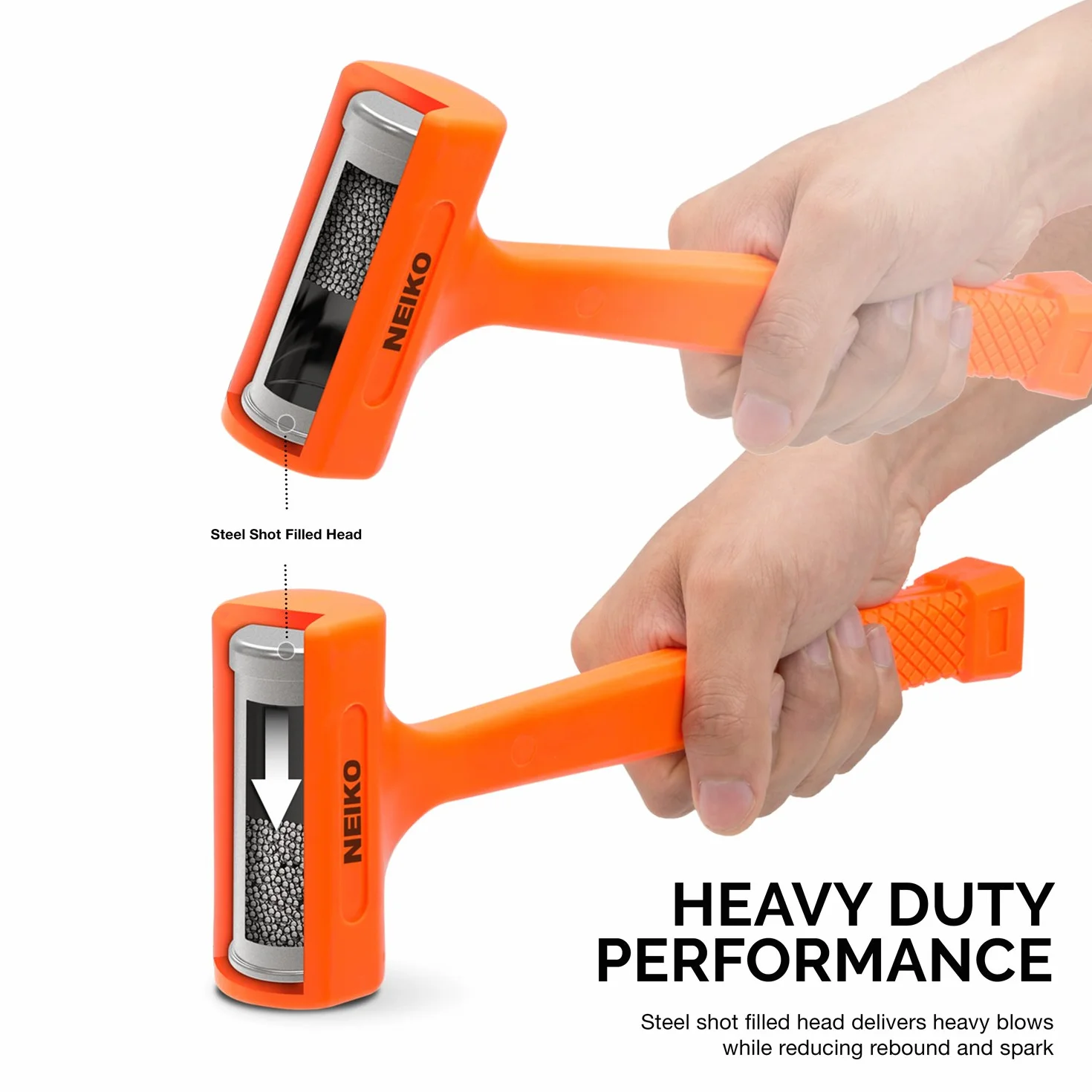 Neiko 02846A - Martillo de soplado muerto de 1 libra, color naranja neón I moldeado unibody | Agarre a cuadros | Resistente a chispas y rebote