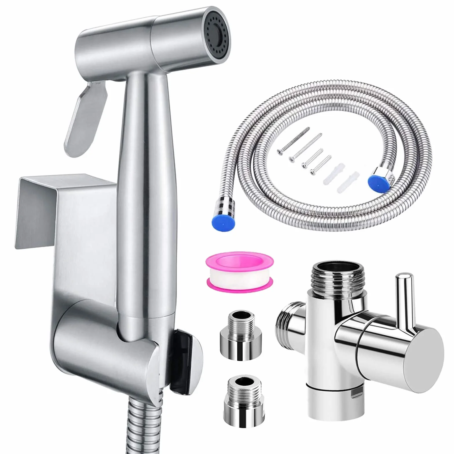 Vaporizador de baño ducha de mano bidé de acero inoxidable con válvula de 3 vías (1/2"-3/8") perfecta para higiene personal, cuidado de limpieza