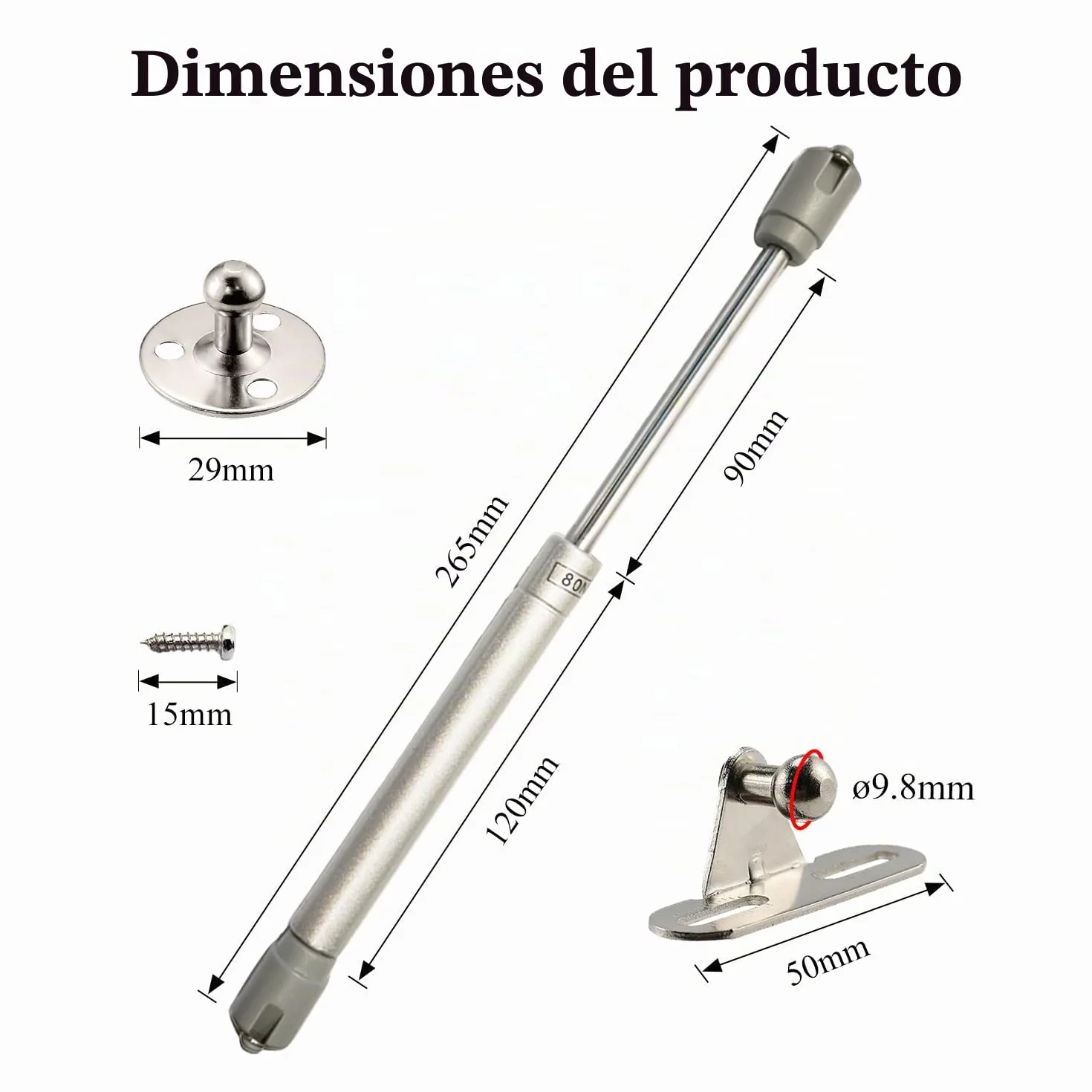 Pistones a Gas 80N 8kg Amortiguador de Gas para Puertas Elevables 2 Piezas con Tornillos
