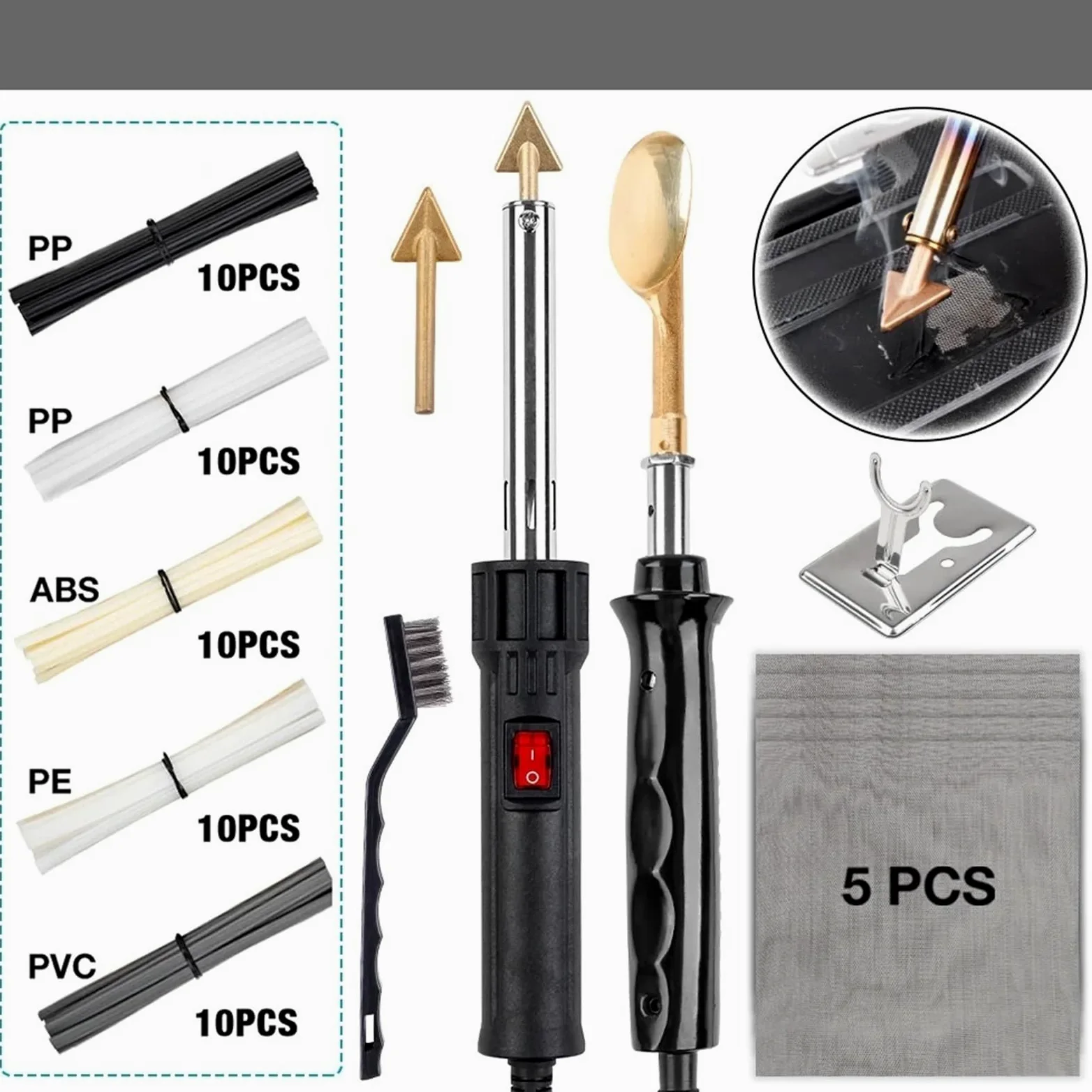 Plástico Soldadura Máquina Kit de soldador para reparación de parachoques de coche de 50 W/150 W,máquina de soldar plástico con PP, PE, PVC y ABS.(50W SET)