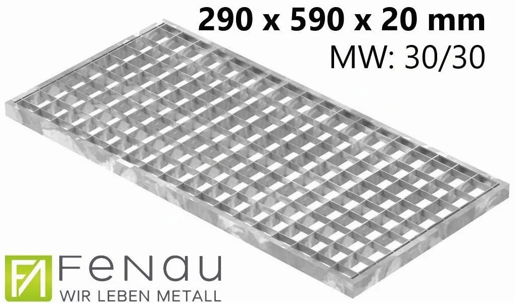 Fenau | Rejilla de acero piso Dimensiones: 290 x 590 x 20 mm - MW: 30 mm / 30 mm (galvanizado en caliente) (Apto para marco: Fenau 300 x 600 x 23 mm)