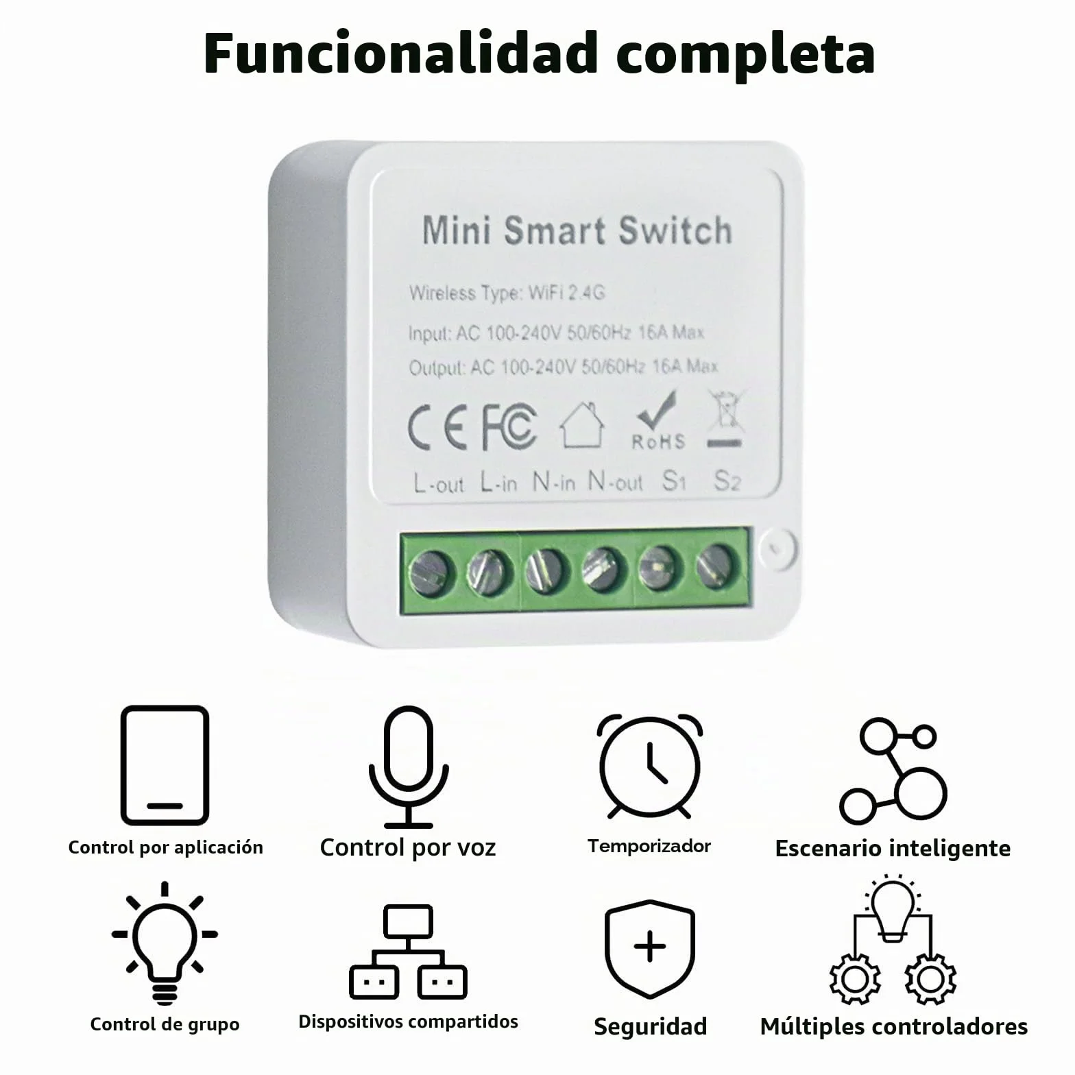 Módulos de Interruptor de Luz Inteligente 2 Vías, 4 Unidades, Smart Life, Tuya, Alexa, Google Home, WiFi, Requiere Cable Neutro