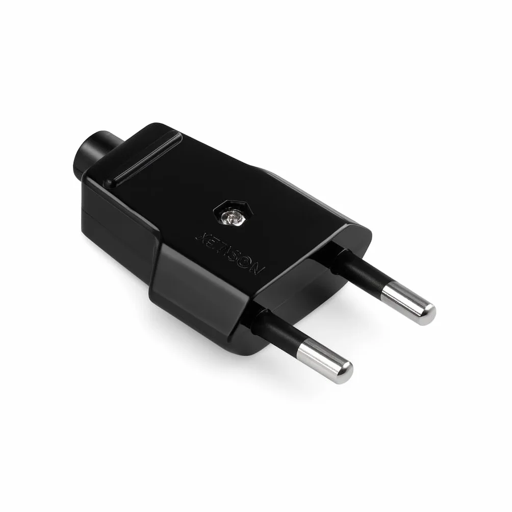 Clavija Bipolar Macho 10A 250V Negra IP20 Enchufe Bipolar Recto sin TT Contactos de Latón Niquelado Conector Eléctrico Tipo Macho