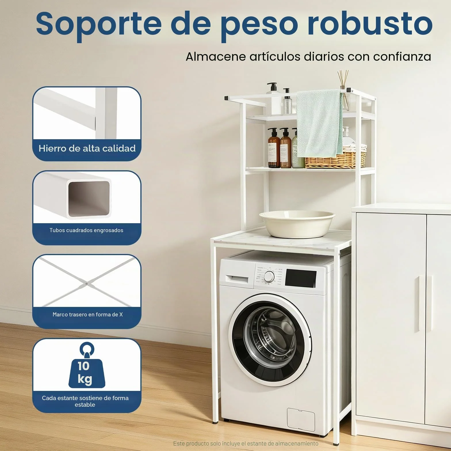 Estantería para lavadora de 3 niveles, armario ahorra espacio sobre lavadora, estante multifuncional para baño