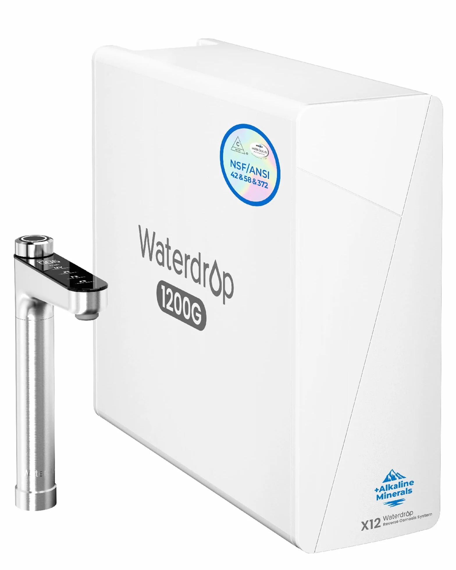 Waterdrop X12 Mineral Alcalino pH+ Ósmosis Inversa Sistema, NSF/ANSI 58&372 Certificado, 1200 GPD Flujo Rápido, Filtración 11 Etapas, 3:1 Pura a Drenaje, Libre de BPA