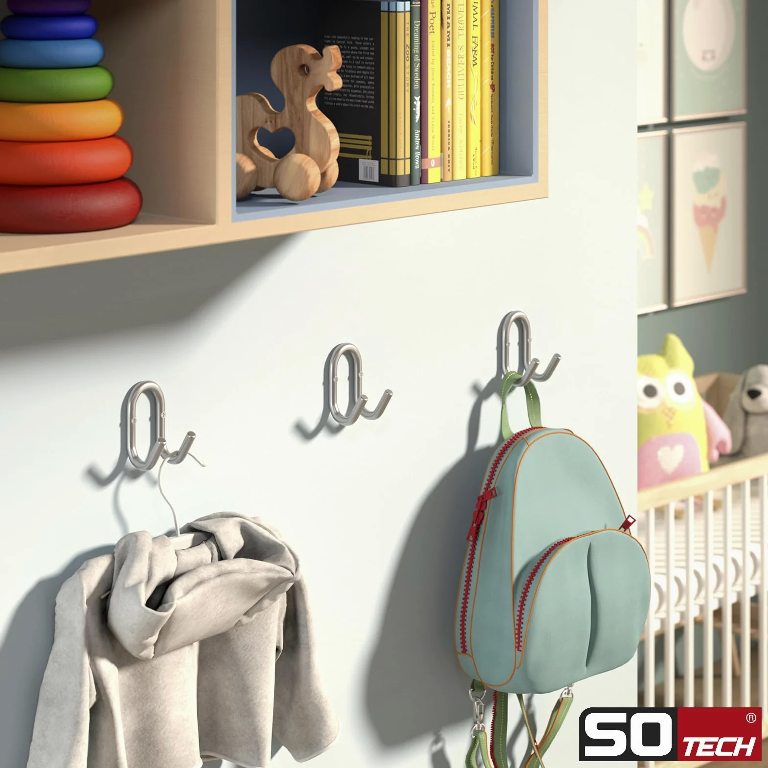SOTECH Juego de 5 percheros FARA 88 x 51 mm, auténtico acero inoxidable cepillado, ganchos para ropa, ganchos para pared, ganchos para chaquetas