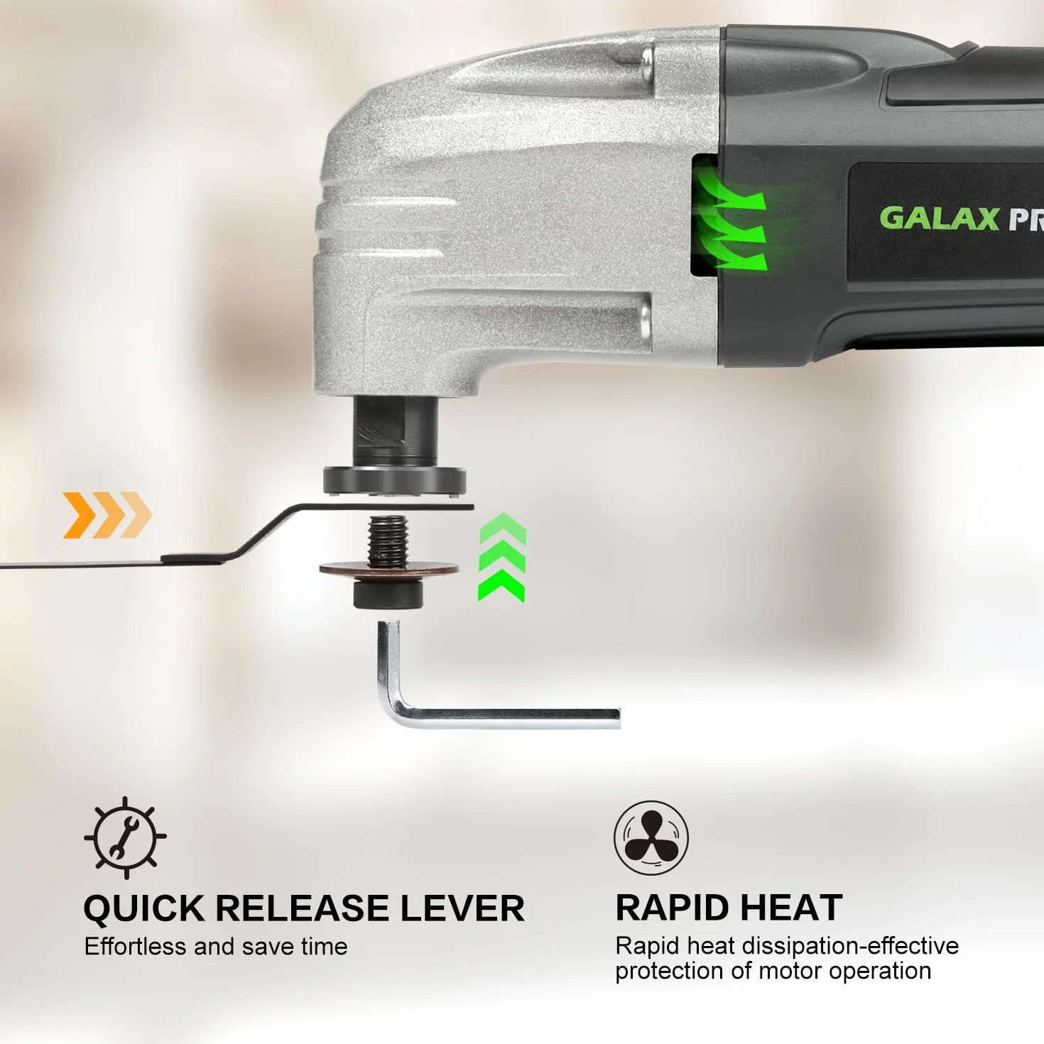 GALAX PRO Herramientas de Oscilación 180W, Herramienta multifunción 22000 OPM, 12 Piezas de accesorios con Láminas de Cambio Rápido Multifunción para lijar, brunir.