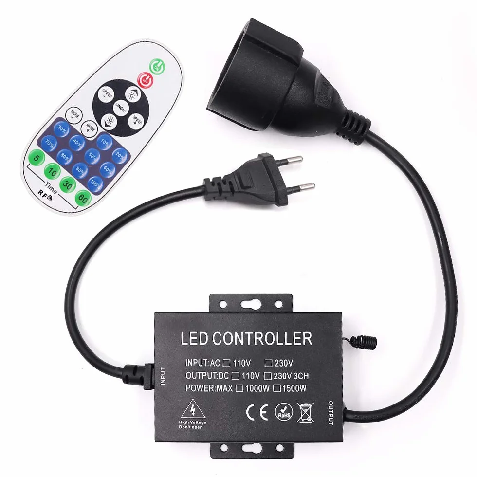 Regulador Universal de 220 V, Regulador Intensidad, Mando a Distancia RF de 23 Teclas + Controlador de 1500 W, Modelo General para Tira LED de 220 V, Bombillas LED/Luz Artificial