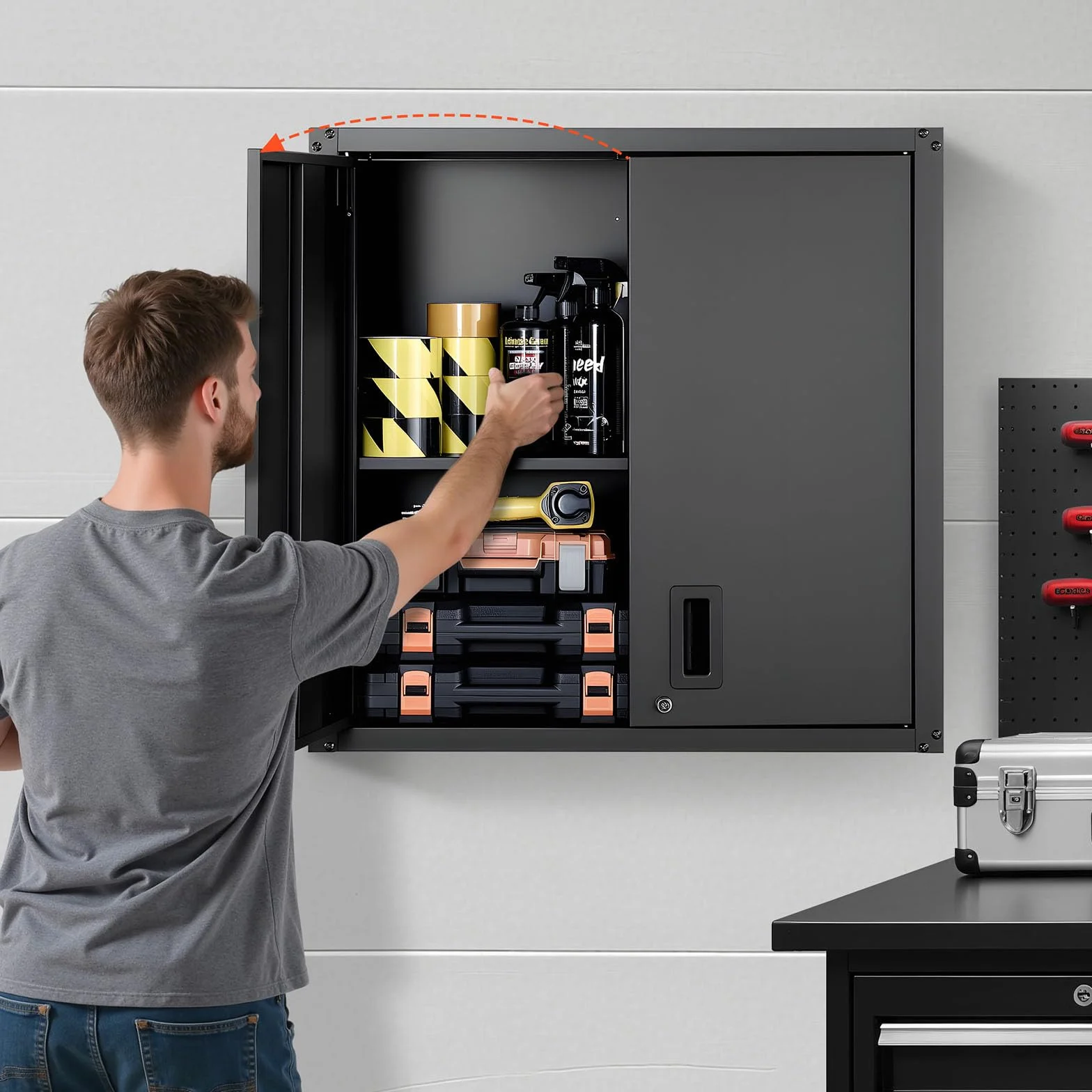 VEVOR Armario de Pared para Taller, 762 x 310 x 762 mm, Armario de Herramientas de Metal, Capacidad 108,86 kg, Negro