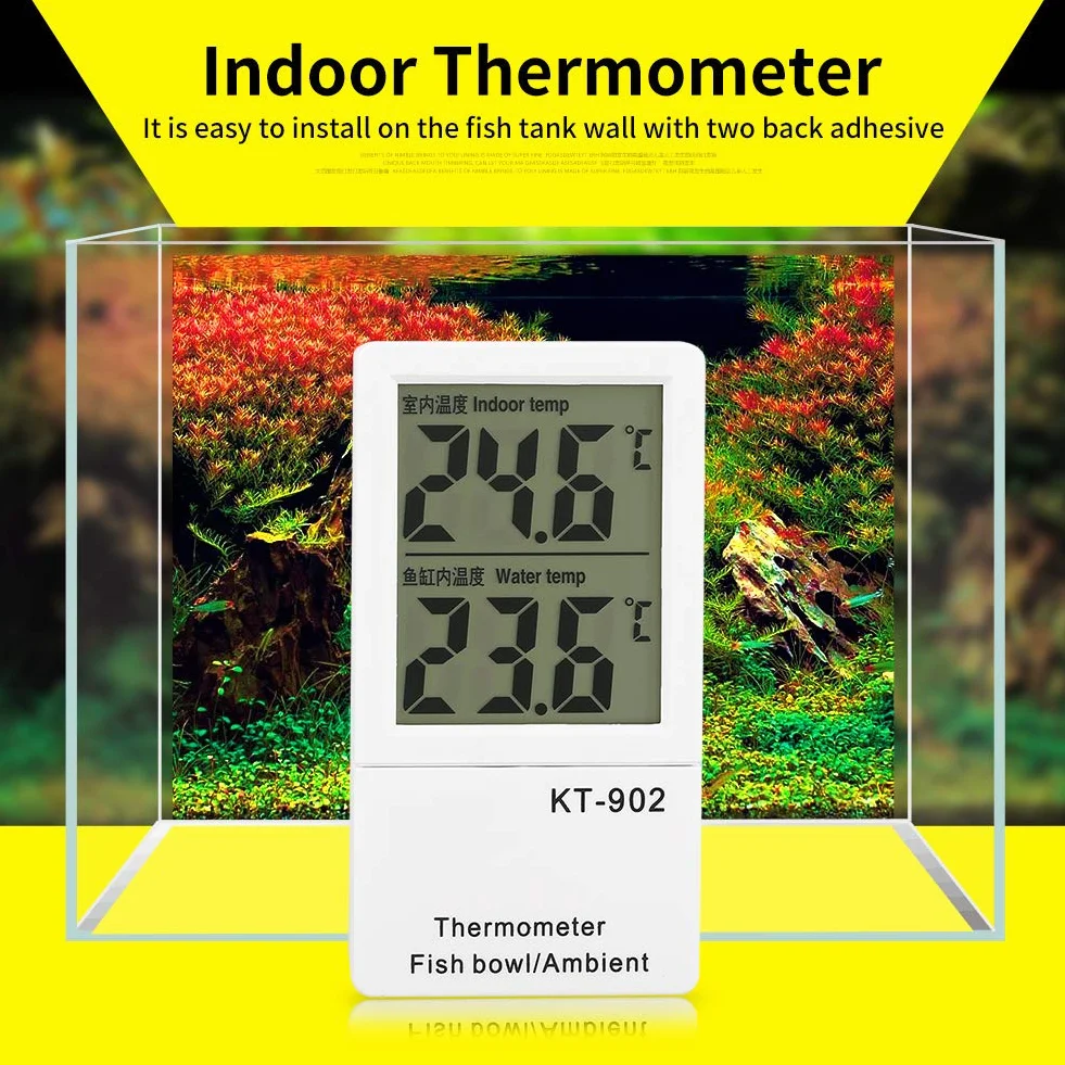 Fdit Termómetro de Acuario Digital de LCD Termómetro de Tanque de Peces Alarma Dual de Temperatura Metro de Exhibición de Temperatura