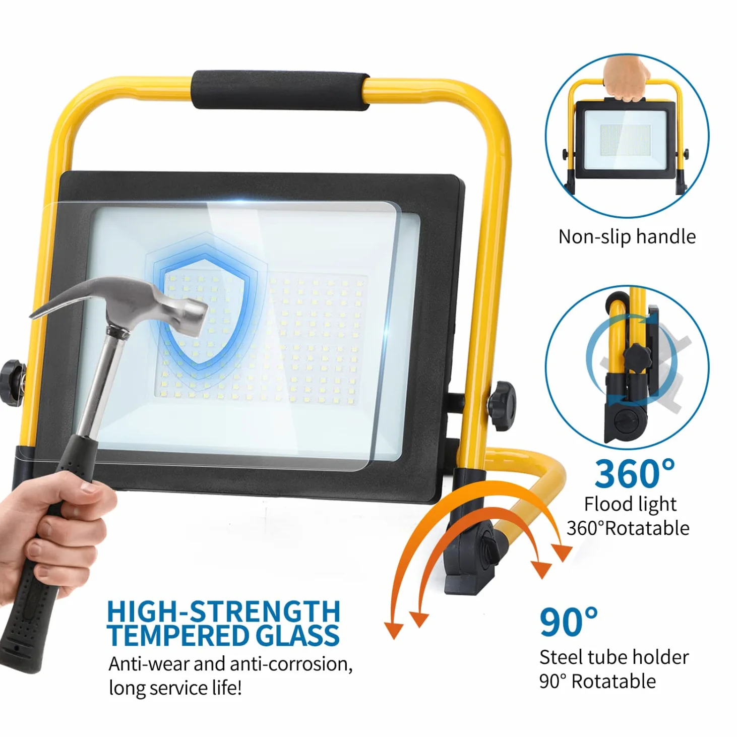 Aigostar Foco de Trabajo LED 100W,9000LM,Foco LED Portátil con Giratorio 360º,Impermeable,Soporte plegable,para Uso en Interiores y Exteriores,para Obra, Taller, Garaje,6500K Luz Blanca