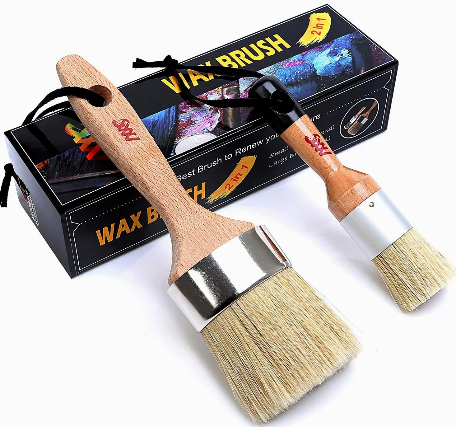 Brochas para pintar a la tiza o encerar los muebles, adecuadas pintura de leche y cera blanda, oscura transparente - decorar el hogar diseños en armarios madera, con cerdas naturales, 1 pincel