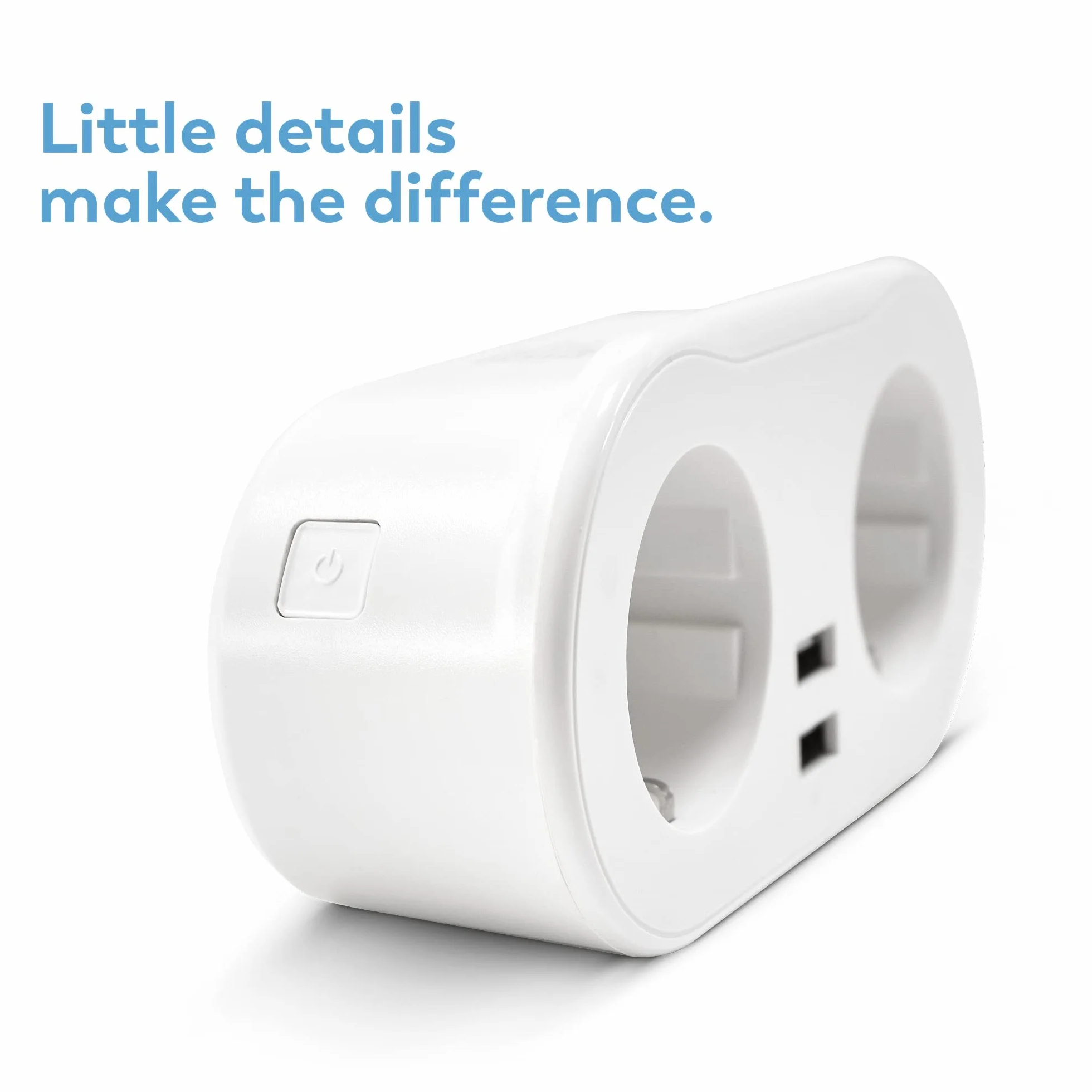 Garza Smart, Enchufe Wifi doble inteligente con 2 tomas y 2 puertos USB, programable, WiFi 2.4 GHz, con medidor de consumo, control remoto por app y por voz Alexa/Google, color blanco