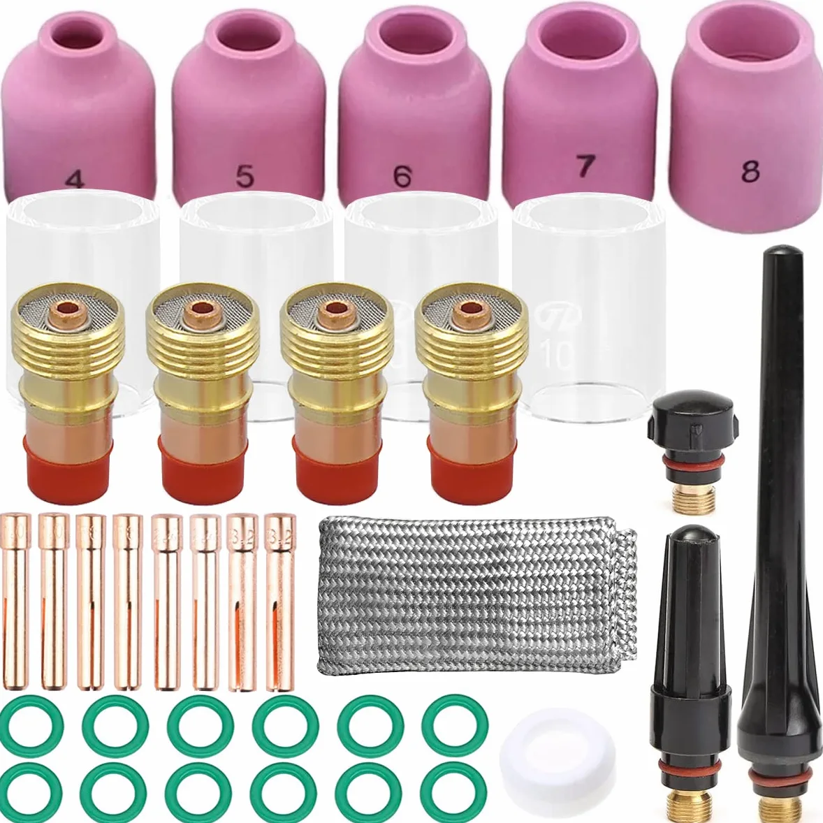 para TIG Kit de Lentes de Gas para soplete de Soldadura #10 Glass Cup Kit, para TIG Welding Torch Accessories Stubby Gas Lens para DB SR WP 17 18 26