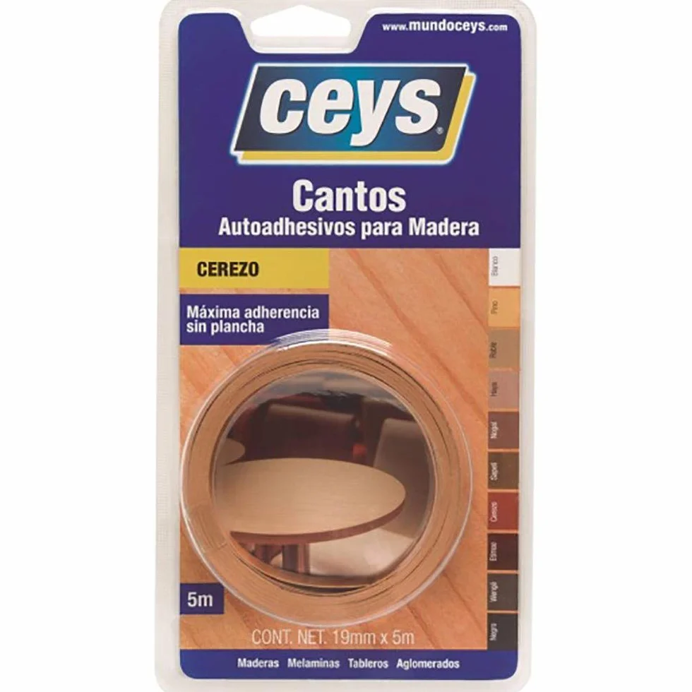 ceys - Cantos adhesivos para madera - Máxima adherencia sin plancha - Color Cerezo - 10MM X 2M