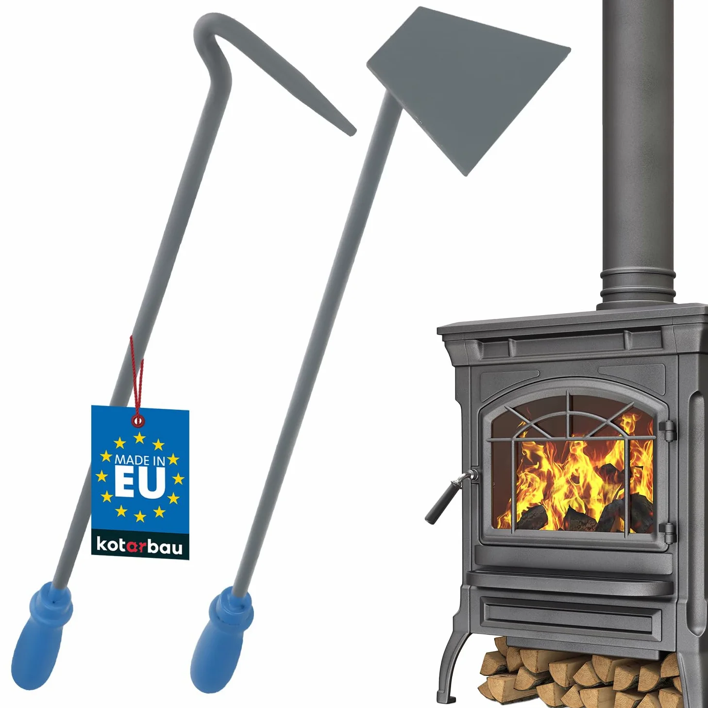 KOTARBAU® Rascador + Atizador para Estufas, chimeneas, barbacoas, Acero Lacado, Atizador para Remover Las brasas, leña o carbón, Accesorio de Chimenea, Rasqueta, Atizador de Fuego, Resistente