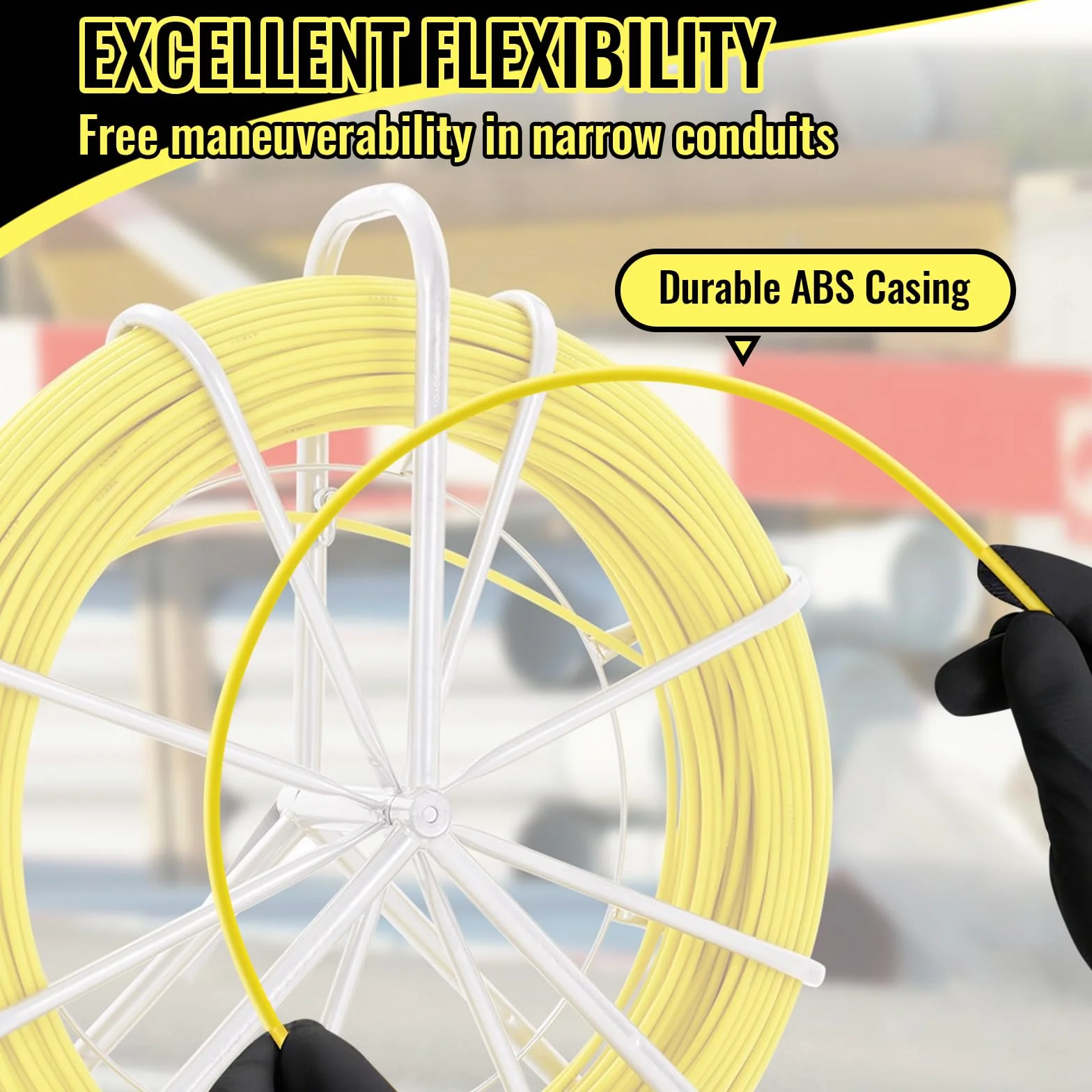 Rodder de conducto de fibra de vidrio 6 mm x 130 cm con soporte y freno de acero, no conductivo