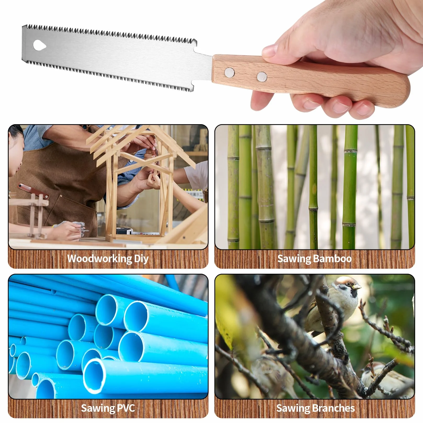 Sierra Japonesa de Mano, Sierra de Madera de Precisión, Mini Sierra Manual, Sierras de Tracción Doble Filo, Herramienta de Carpintería Versátil para Cortes Finos y Rápidos