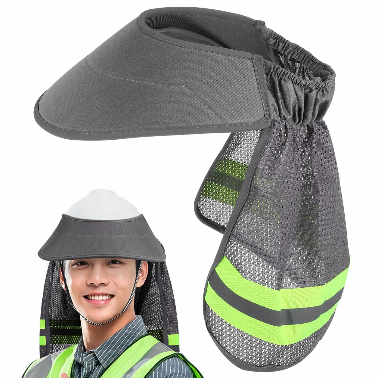DOITOOL Protector Solar para Casco de Obra - Parasol de Seguridad con Visera - Cubre Cuello Sombra Pantalla - Malla de Poliéster Transpirable para Construcción Trabajo al Aire Libre y Jardinería