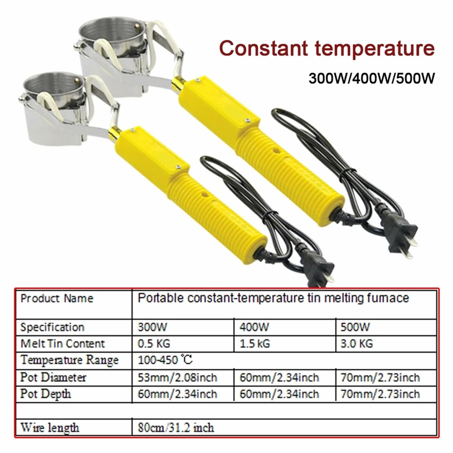 Crisol de soldadura, Crisol portátil de 300W/400W/500W, horno de fusión de estaño, herramienta de baño for desoldar con Control de temperatura ajustable de mano(300W Constant)