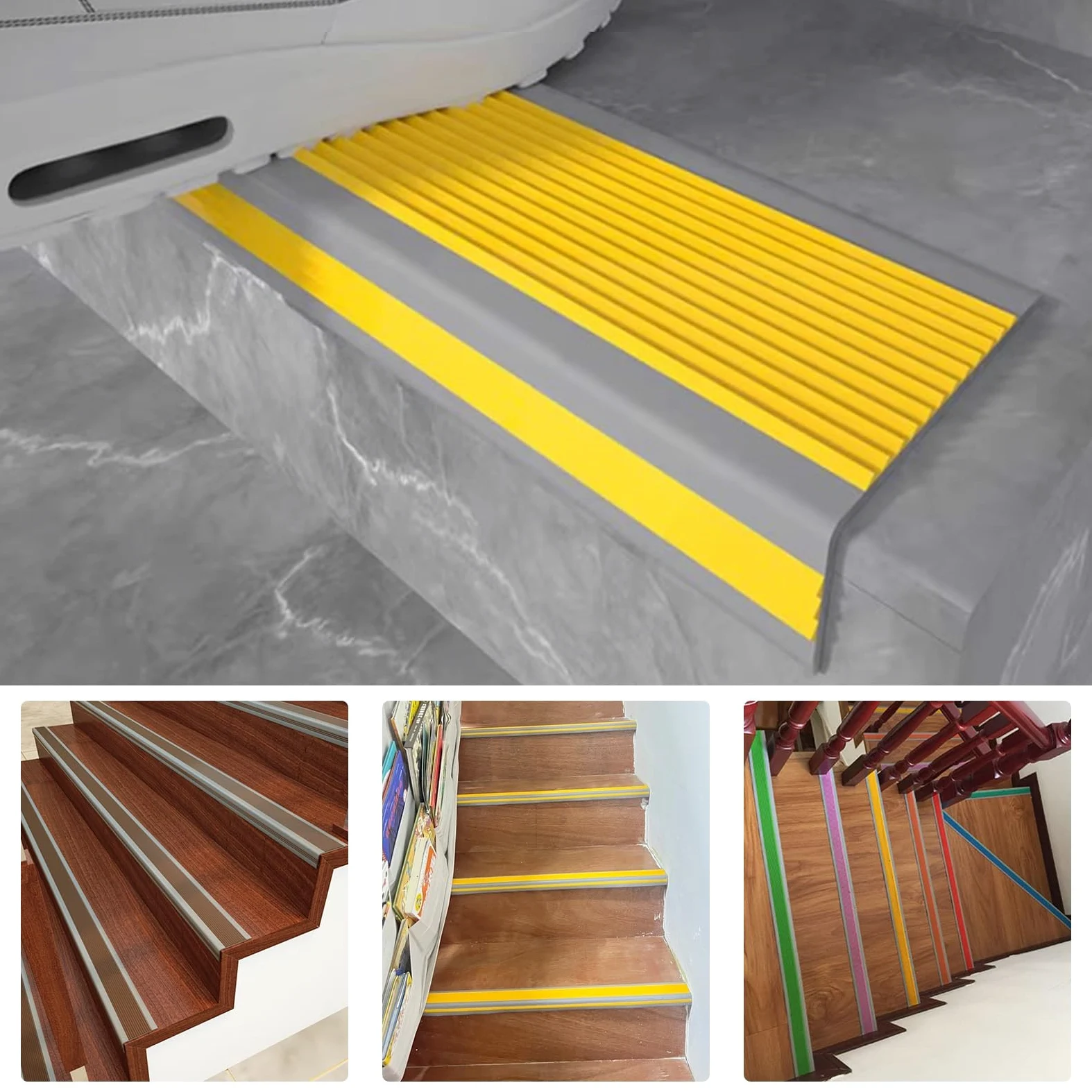 Perfil de Borde de Escalera Tira Antideslizante Tira, Perfil de PVC Autoadhesivo de Borde Para Escaleras, Utilizado Para Escaleras Interiores Y Exteriores, Tiras Antideslizantes Para Peldaños(Grayish