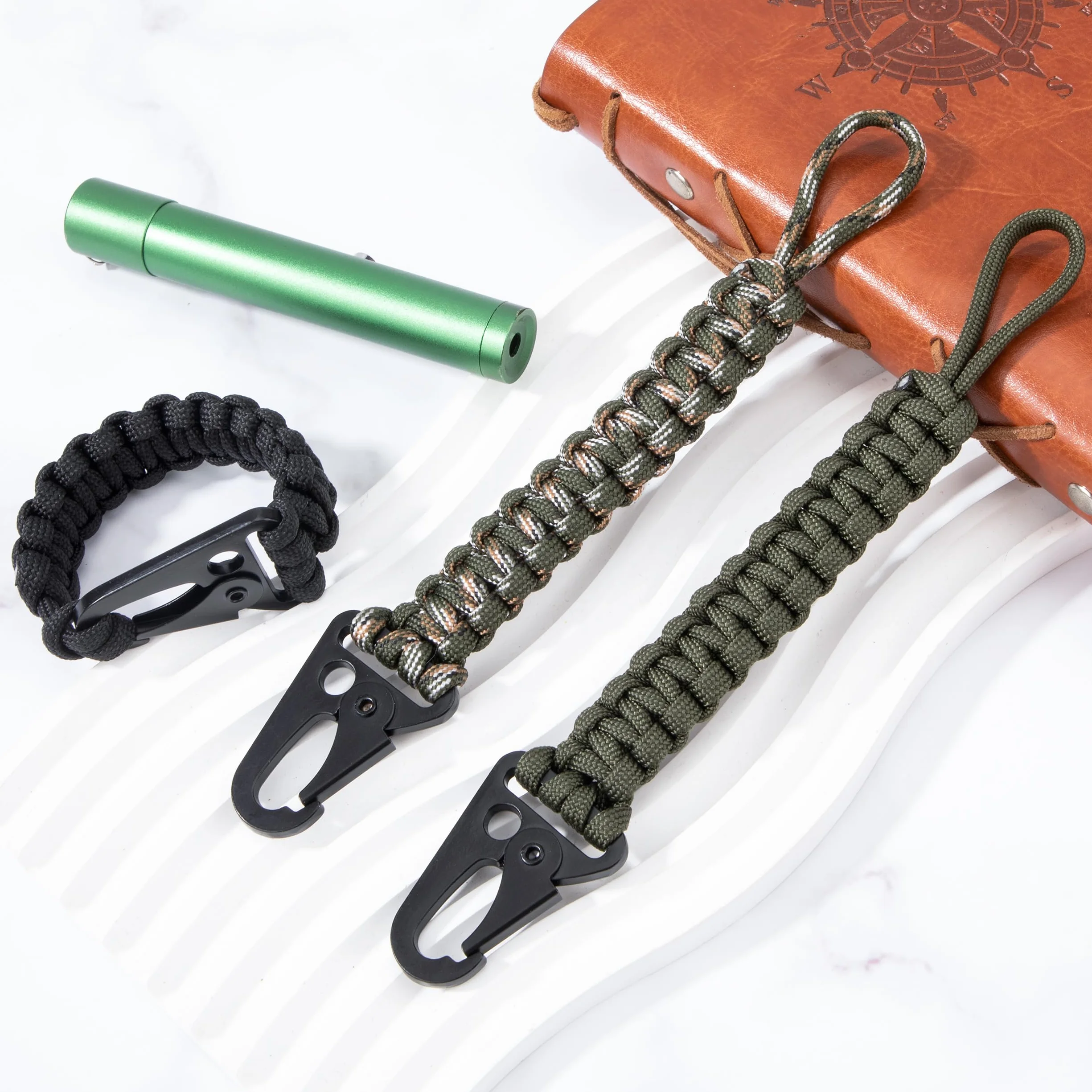Llaveros de Cuerda de Paracaídas Cordón Trenzado con Mosquetón Cordón de Cintura Antipérdida Hebilla Cuerda Táctica para Camping Senderismo Caza 3 Piezas