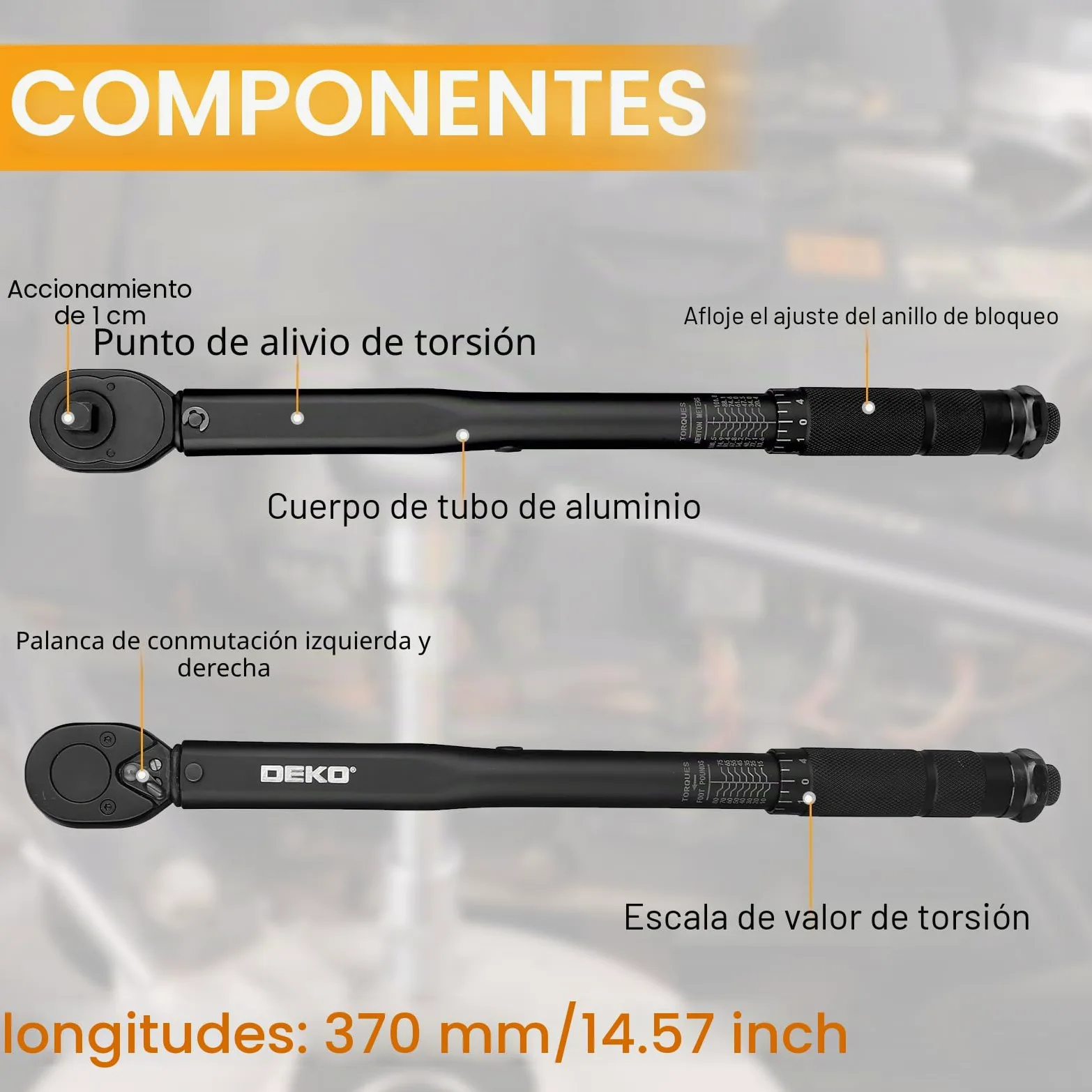 DEKOPRO Llave dinamométrica de doble dirección de 3/8 pulgadas, rango de 10-80 pies-libra y rango de 13.6-108.5 Nm, precisión de ±4%, trinquete de cromo vanadio de 24 dientes, mango mate