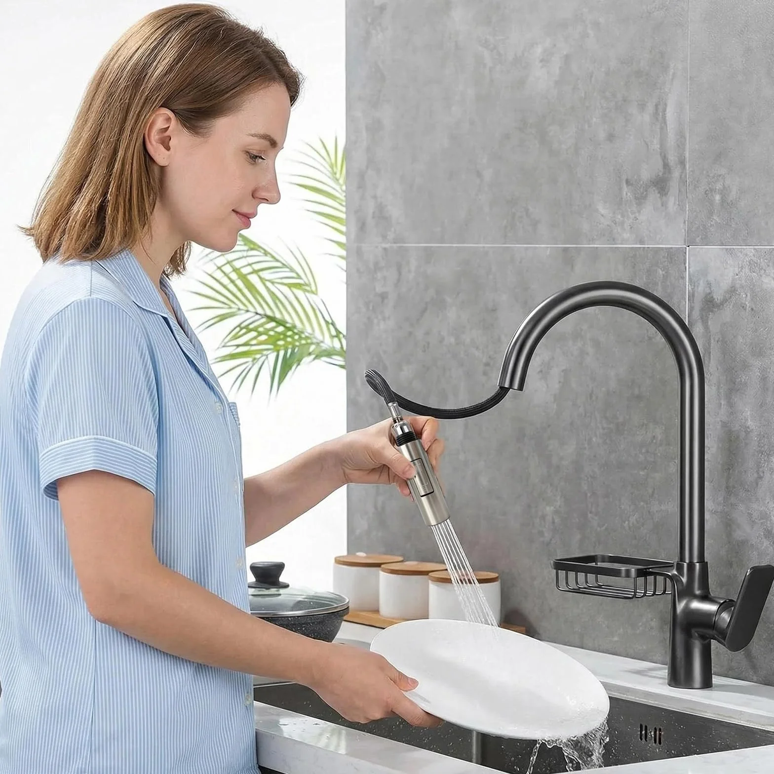 Cabezal de Grifo de Cocina Extraible G1/2, Alcachofa Aireador Modo Chorro Ducha, Ahorro de Agua