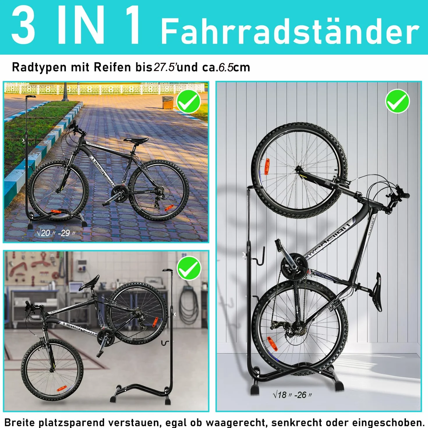 Soporte para bicicleta 3 en 1 20-27.5 pulgadas altura ajustable rueda delantera trasera