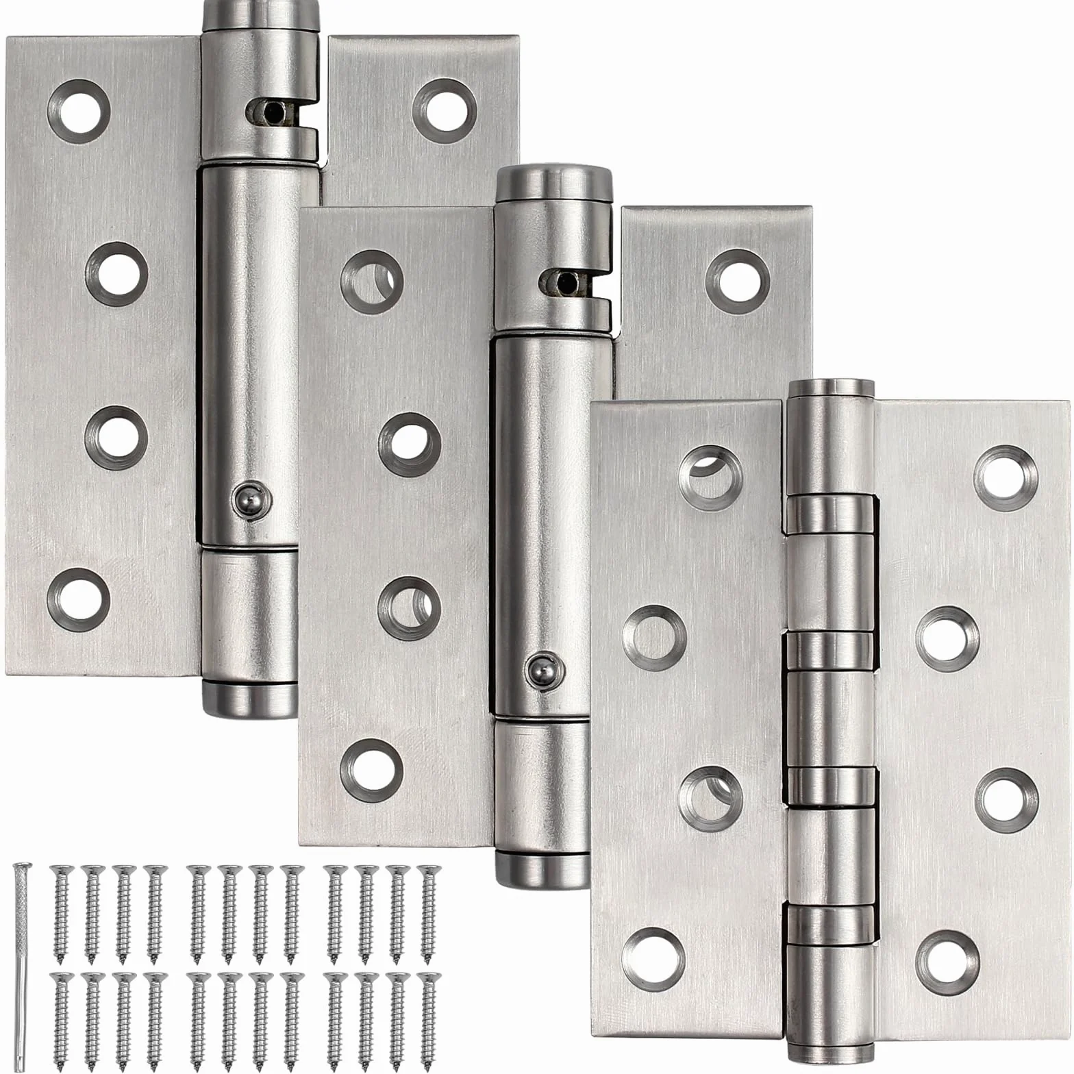 AMTOVL Bisagras para Puerta 4” 3PCs Bisagras de Acero Inoxidable con Resorte Ajustable Soporta Hasta 35KG Bisagras Plegables 100mm x 76mm x 3mm con Tornillos de Montaje para Mueble Puerta de Fuego