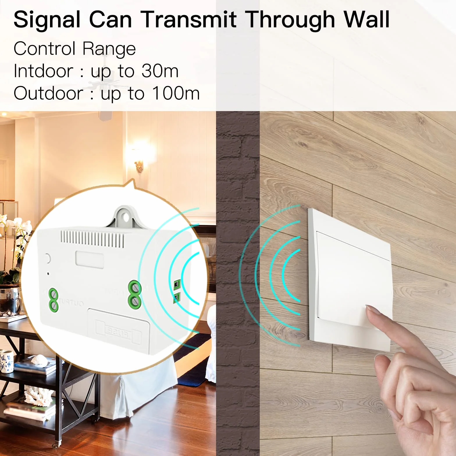 MOES Interruptor Inalámbrico Autoalimentado de Luz Conmutador RF433, Sin Cables Sin Bateria, Interruptor Pared con Receptor Lámpara Casa Iluminación (2 Interruptores 1 Receptor Kit)
